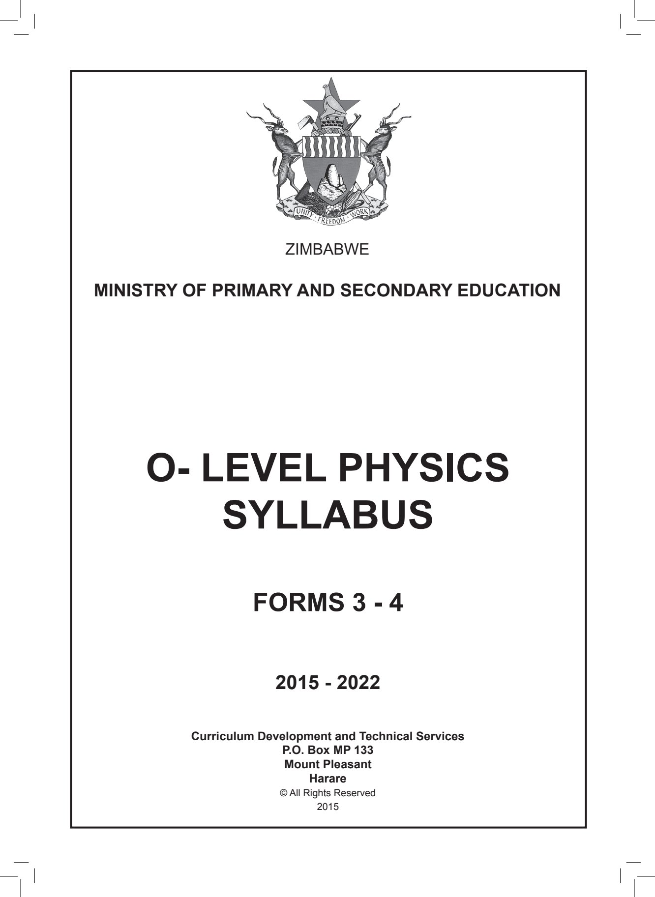 First page of O-Level Physics Syllabus