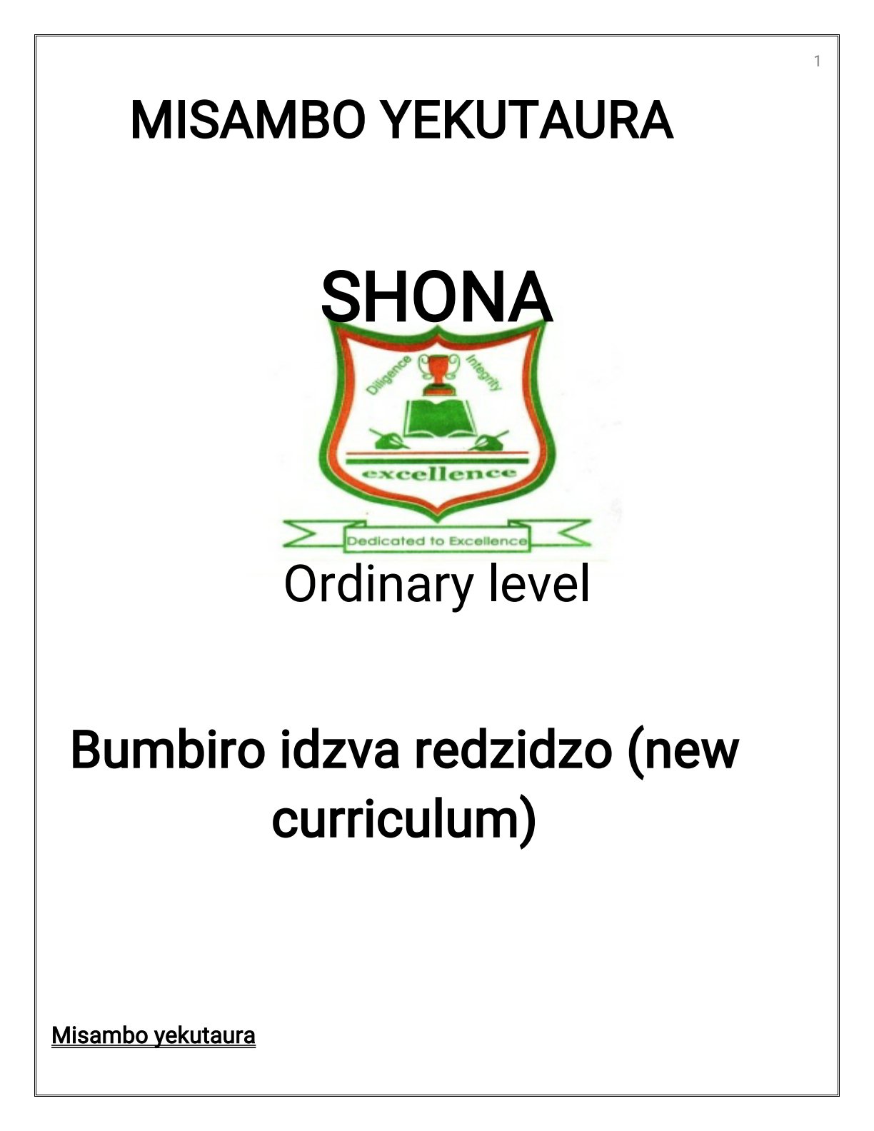 First page of O-Level Shona Oral samples Notes Zimbabwe