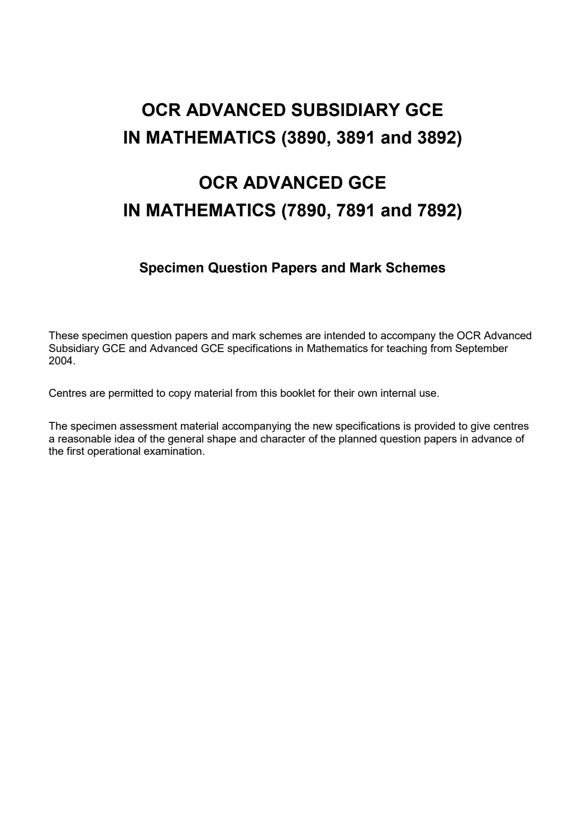 First page of OCR A-Level Mathematics Study Guide