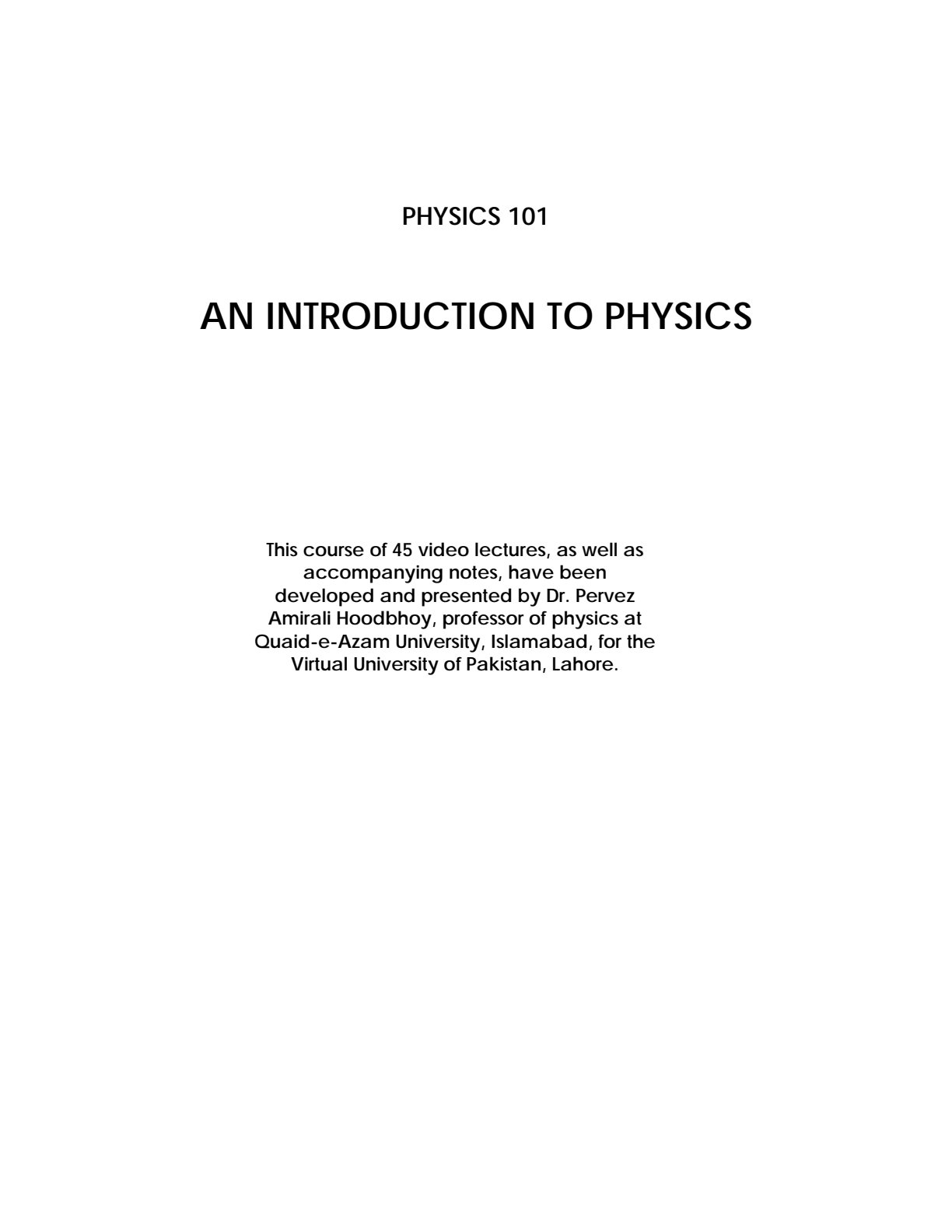 First page of PHYSICS 101 An Introduction to Physics An Introduction to Physics Notes