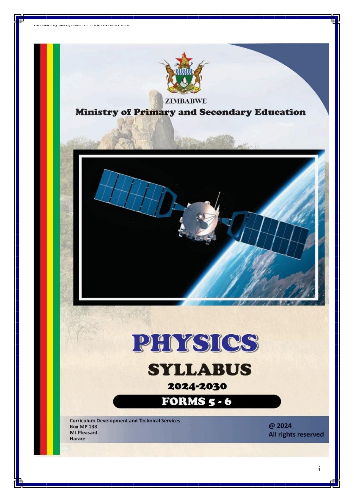 First page of Physics Syllabus Forms 5-6 2024-2030