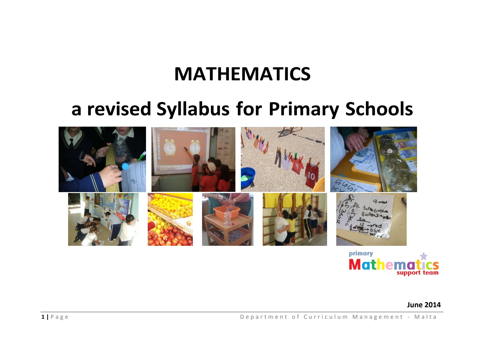 First page of Primary Mathematics 2014 Syllabus