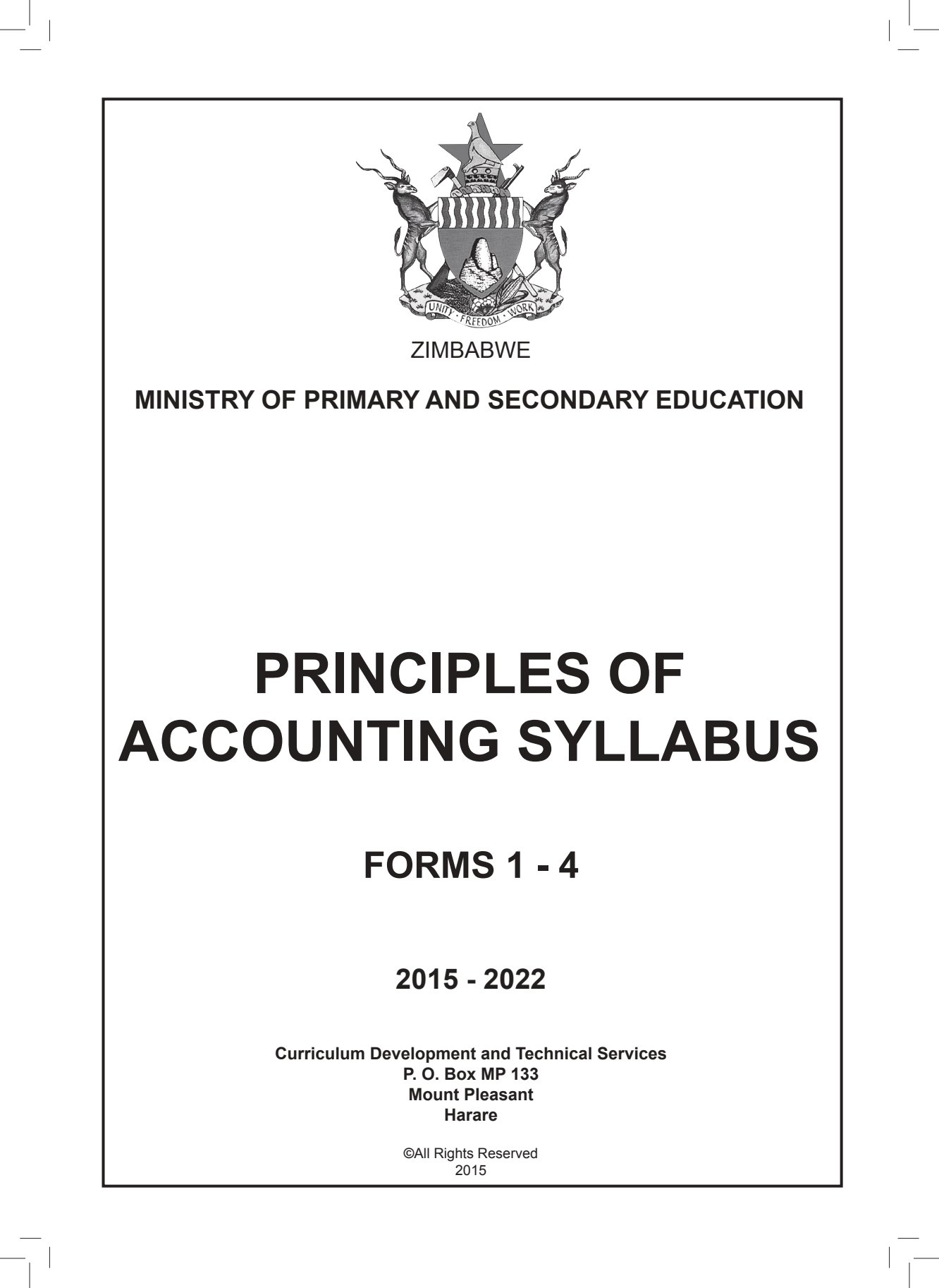 First page of Principles of Accounting Syllabus Forms 1-4 2015-2022
