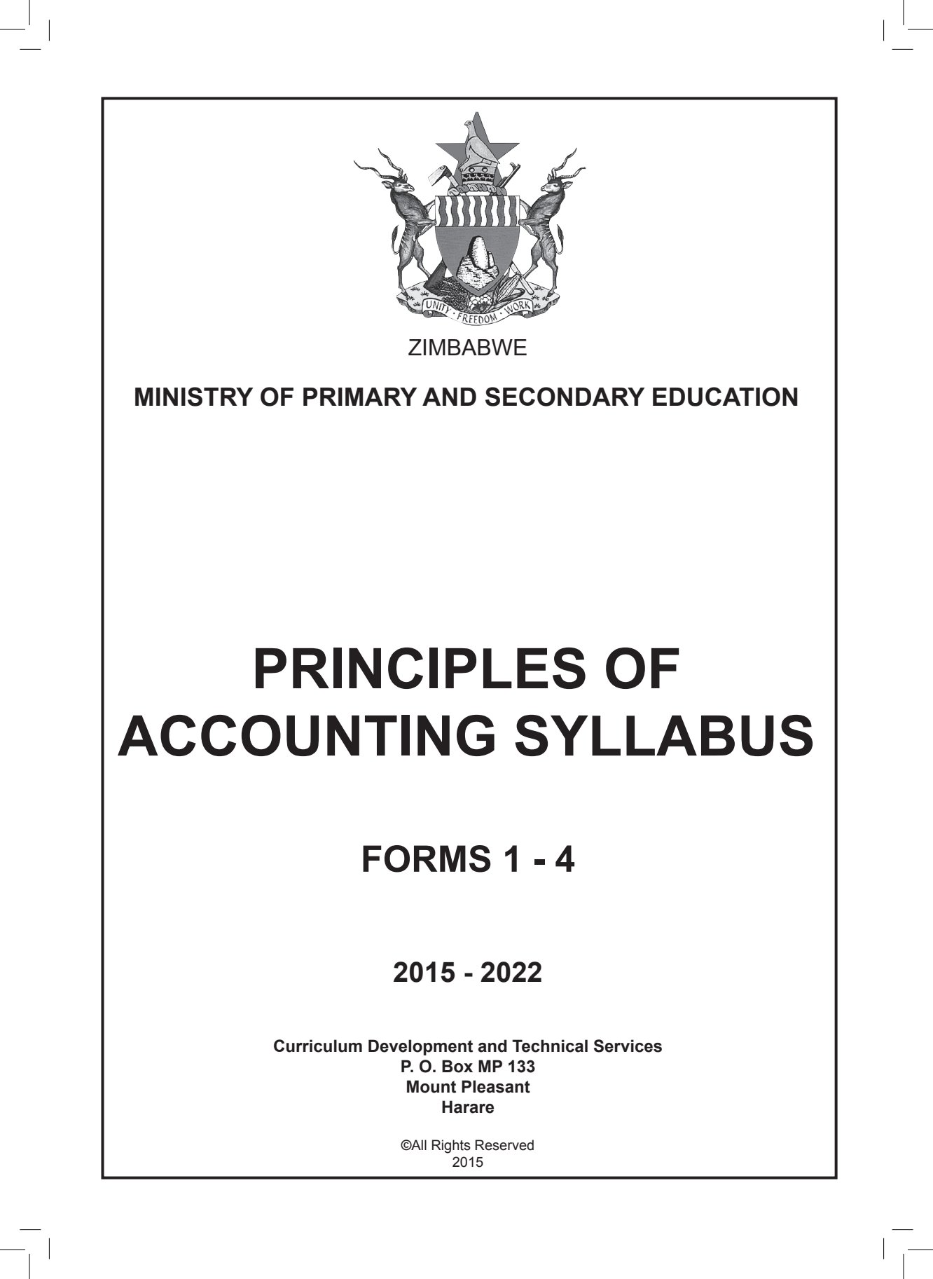 First page of Principles of Accounting Syllabus Forms 1-4