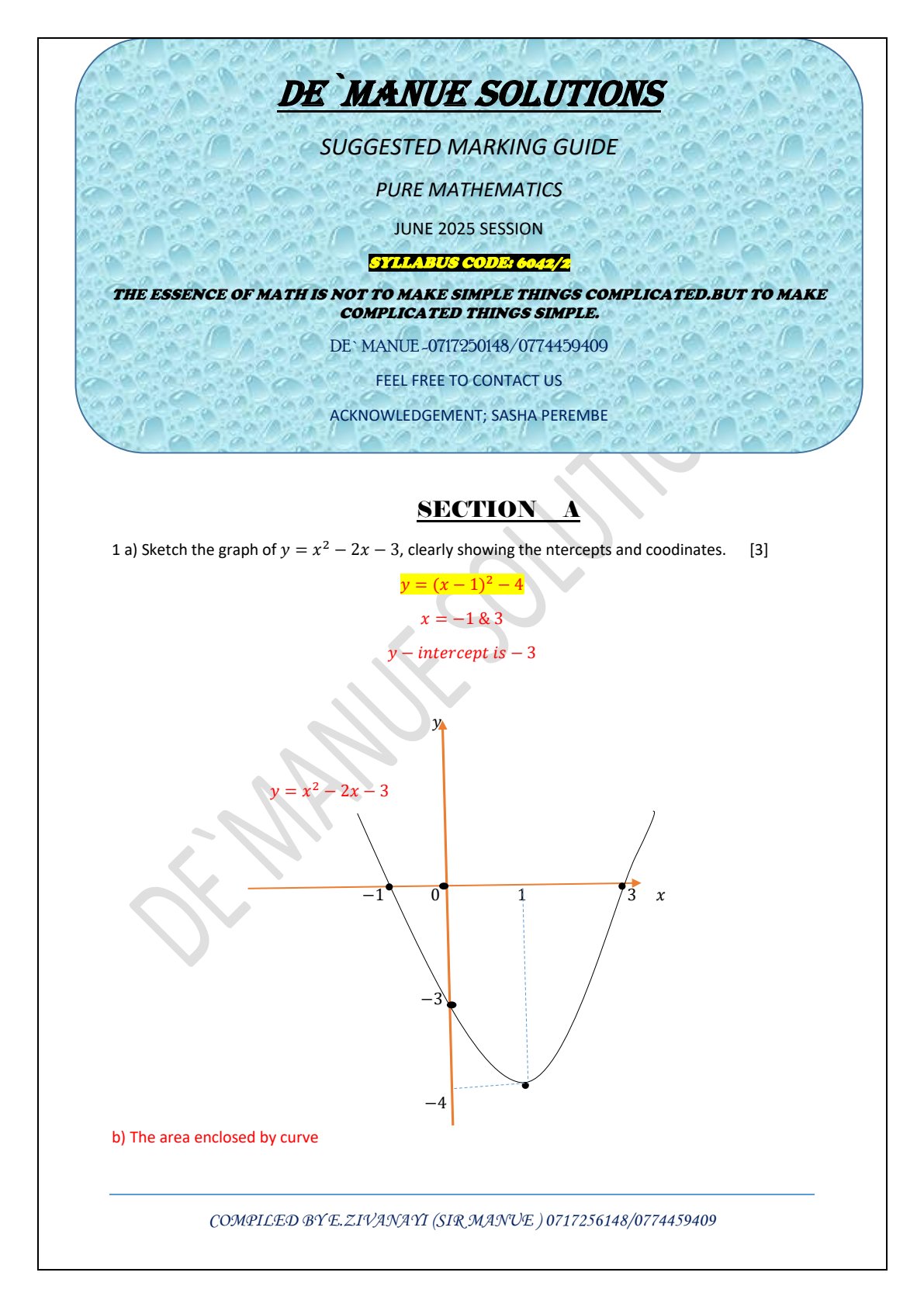 First page of Pure Mathematics June 2025 Paper 2 Suggested Marking Guide
