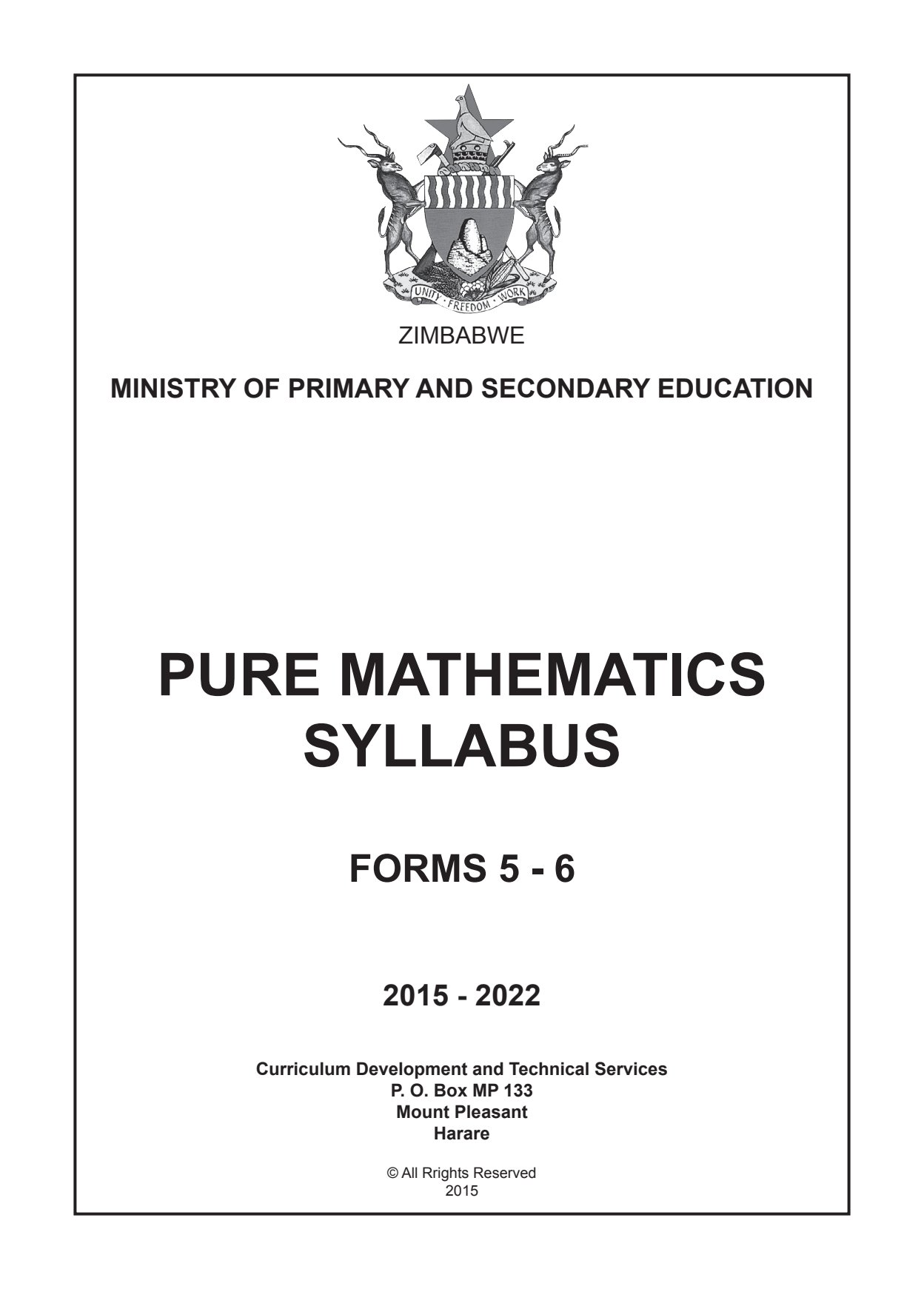First page of Pure Mathematics Syllabus