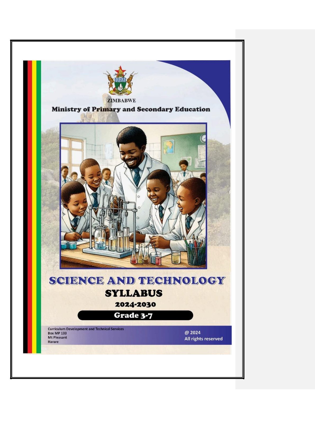 First page of Science and Technology Syllabus 2024-2030 Grade 3-7