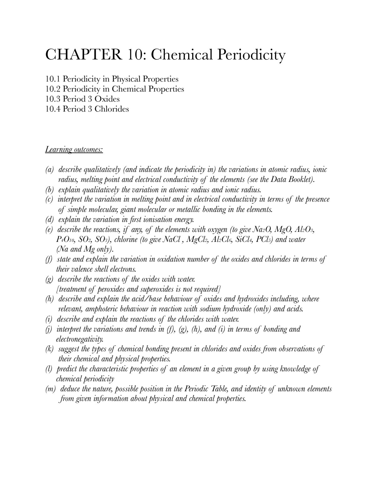 First page of Secondary Chemistry Chemical Periodicity Notes Zimbabwe