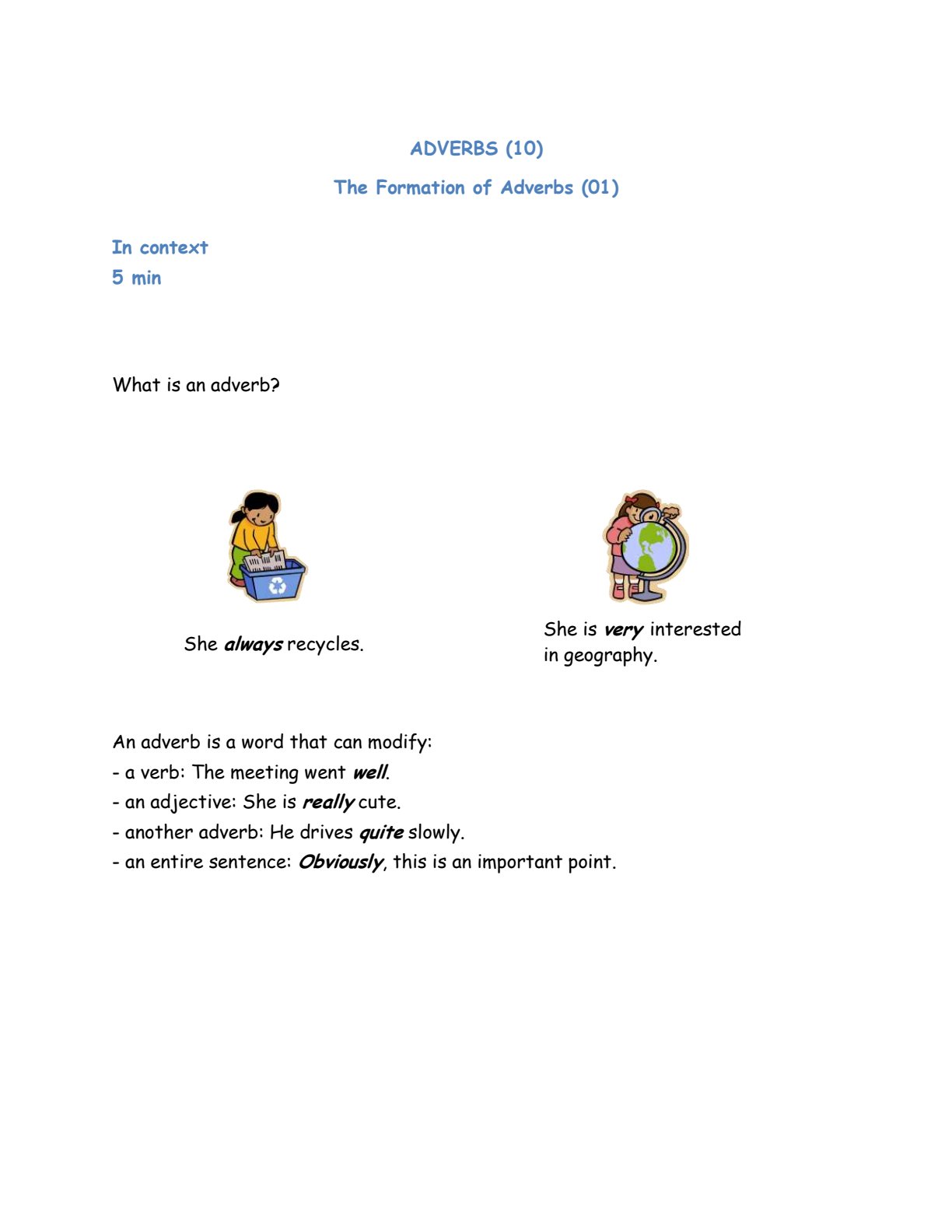First page of Secondary English Language Adverbs - Formation Notes Zimbabwe