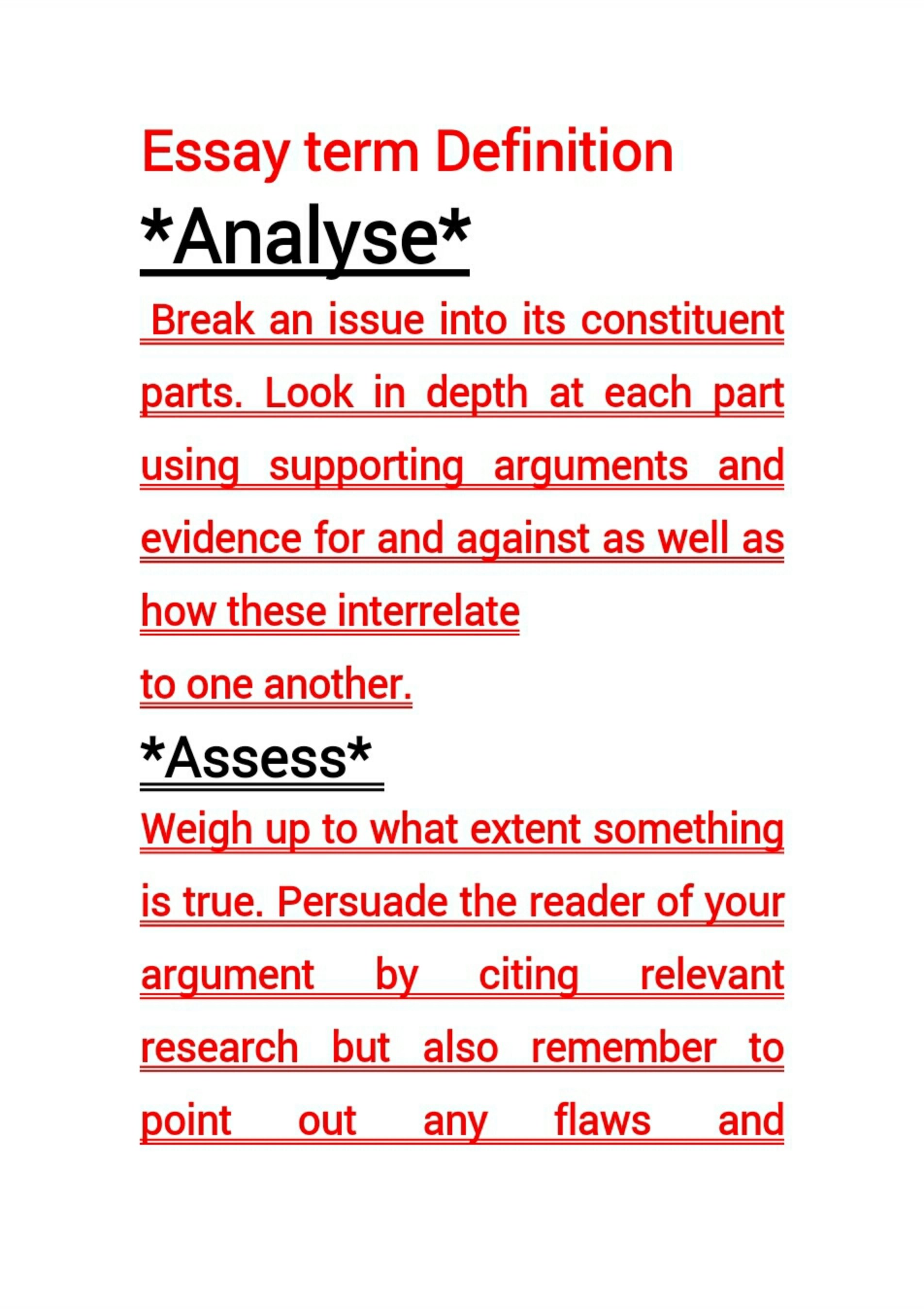 First page of Secondary English Language Essay Writing Terms and Definitions Notes Zimbabwe
