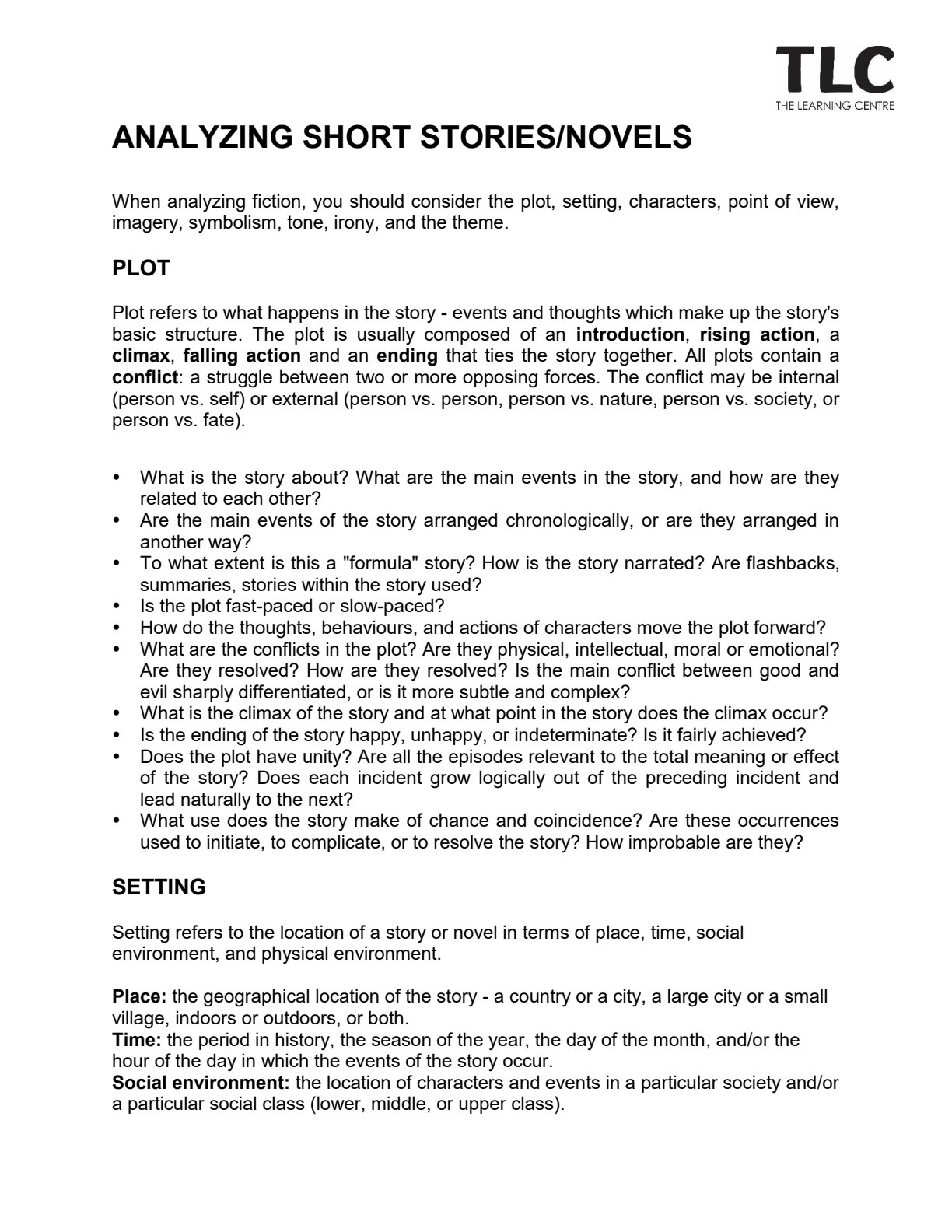 First page of Secondary English Language Literary Analysis Notes Zimbabwe