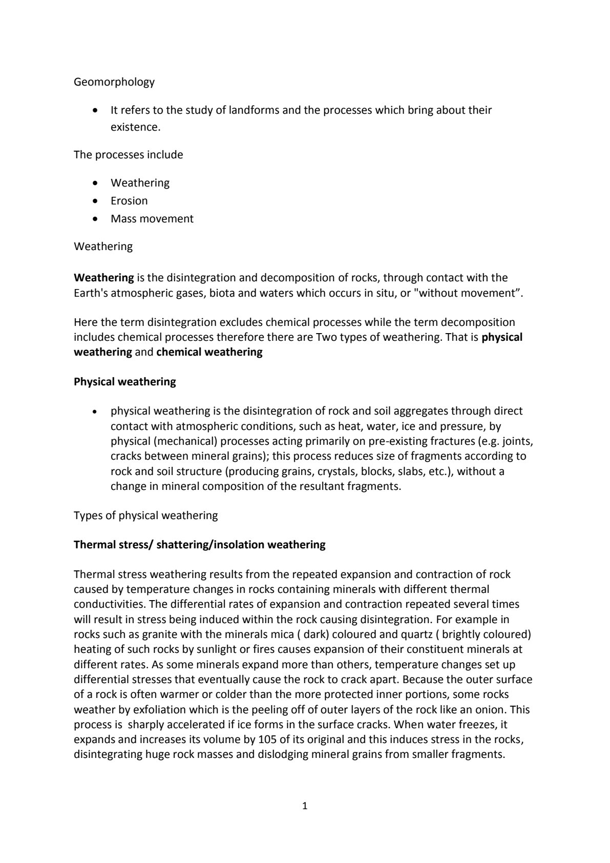 First page of Secondary Geography Geomorphology Notes Zimbabwe