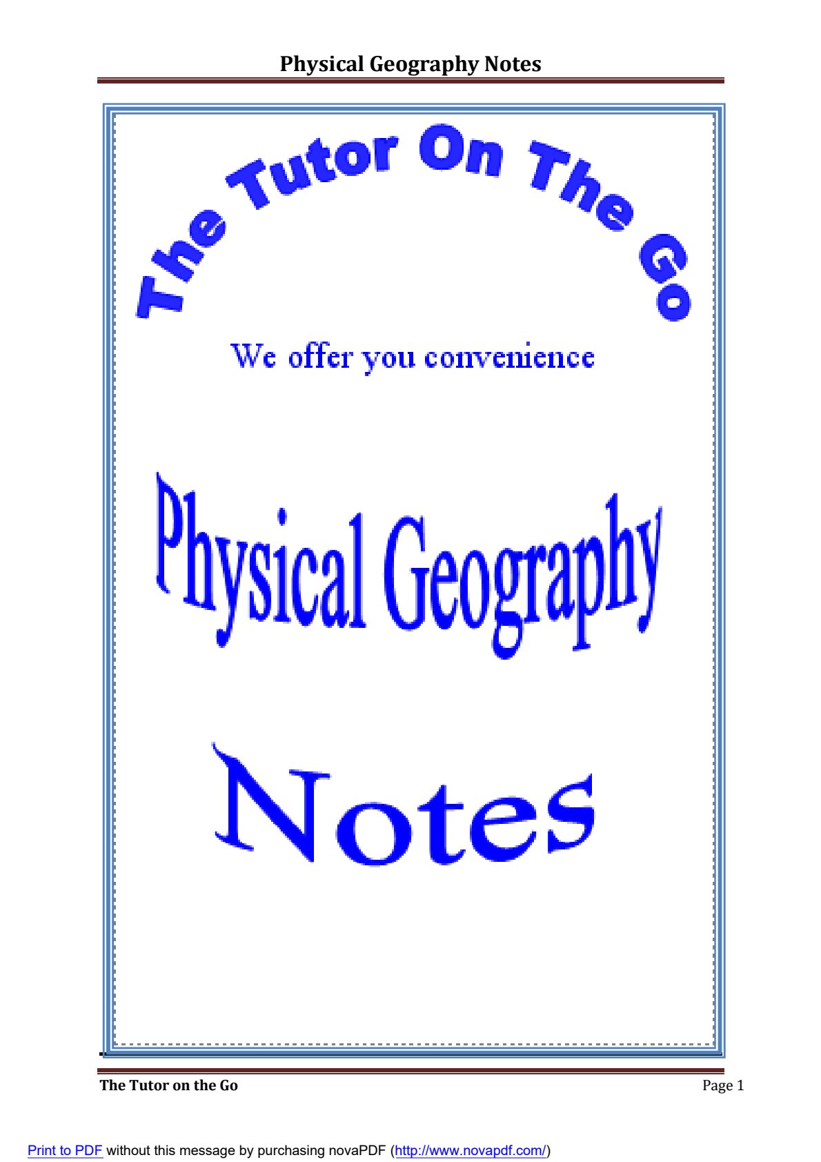 First page of Secondary Geography Physical Geography Notes Zimbabwe