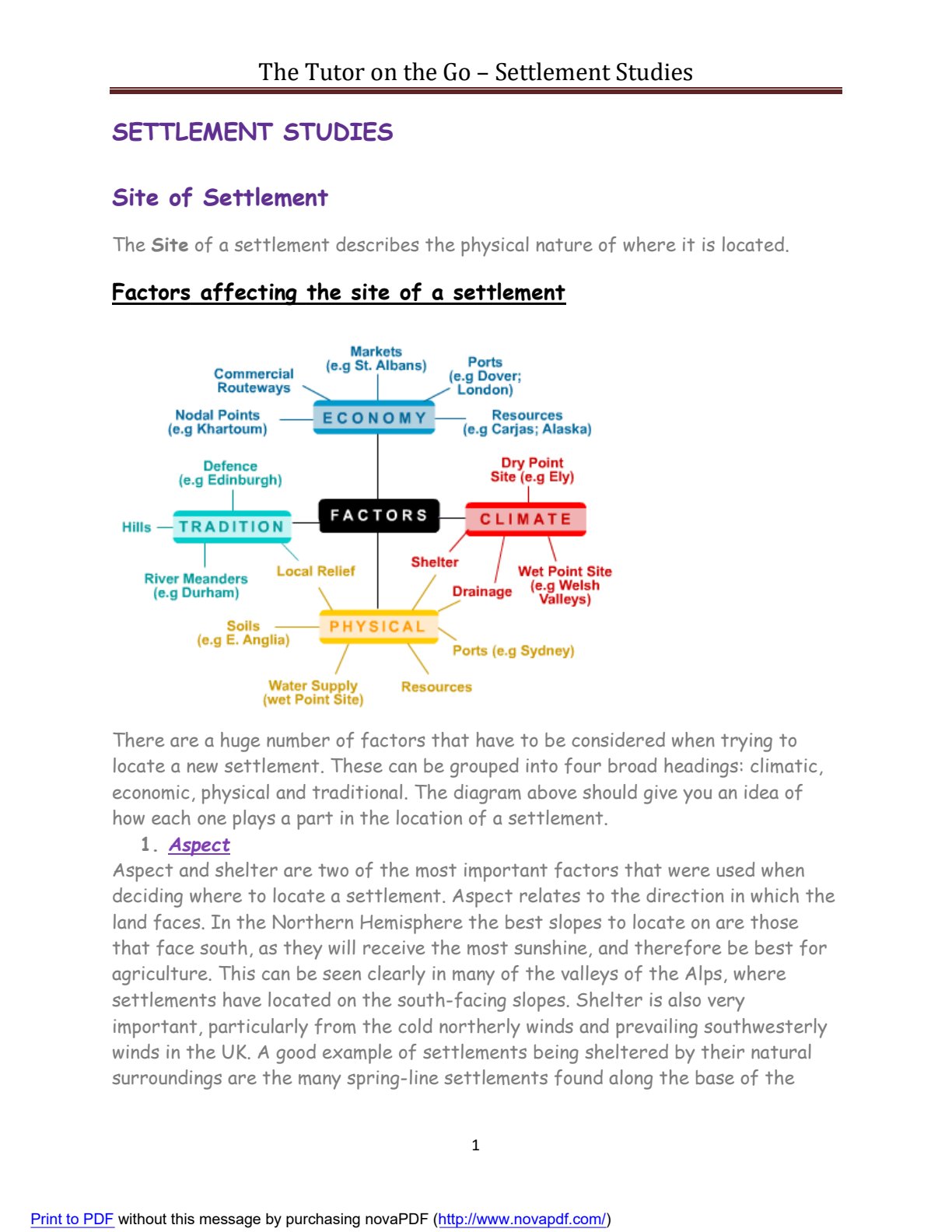 First page of Secondary Geography Settlement Studies Notes Zimbabwe