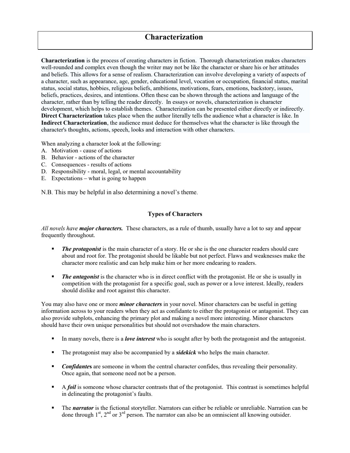 First page of Secondary Literature in English Characterization Notes Zimbabwe