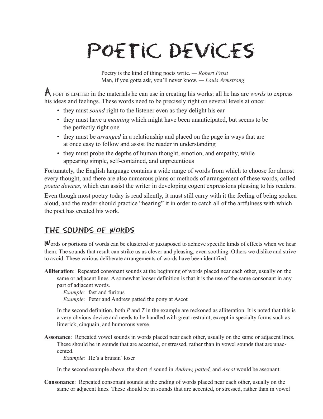 First page of Secondary Literature in English Poetic Devices Notes Zimbabwe