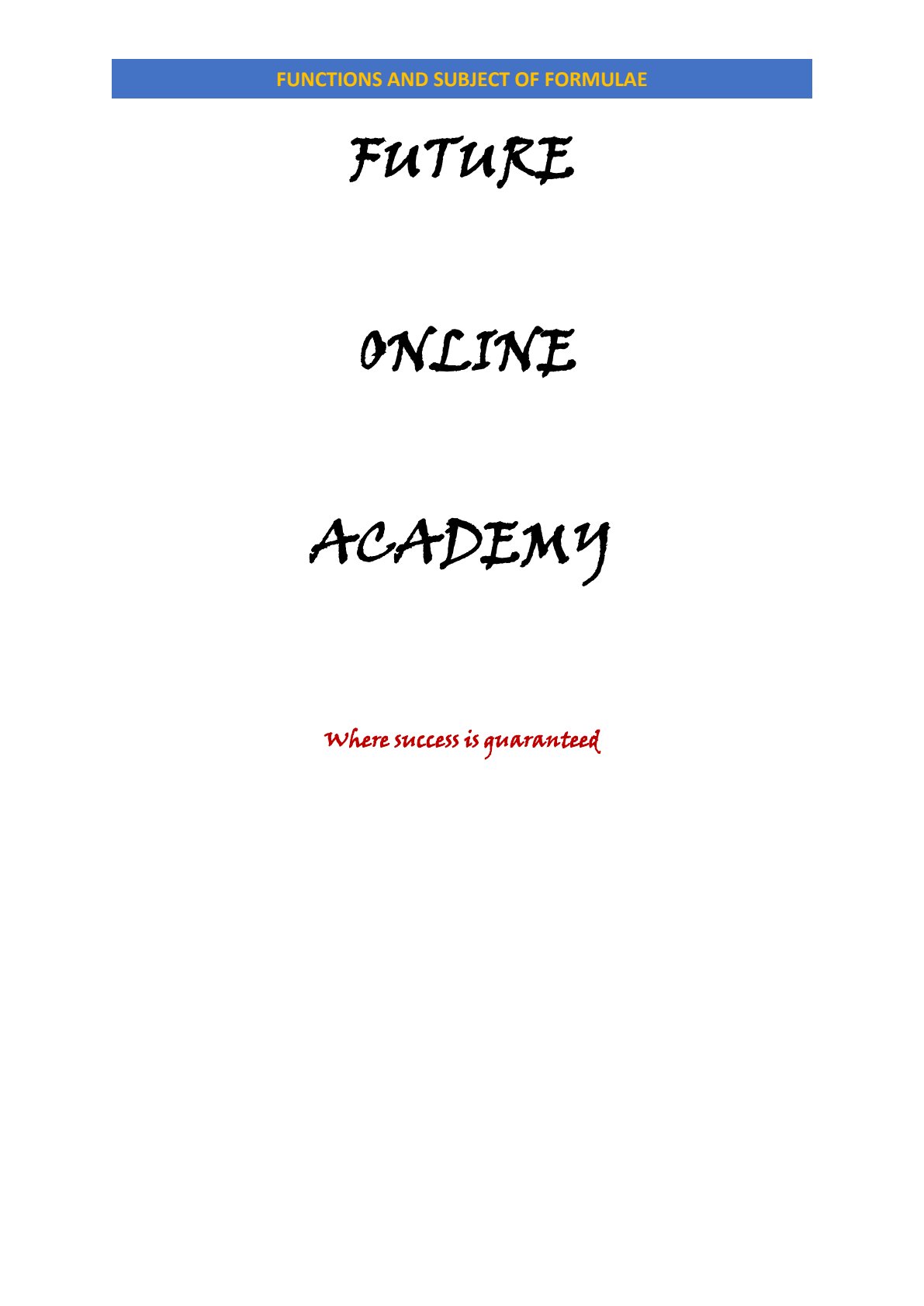 First page of Secondary Mathematics Functions and Subject of Formulae Notes Zimbabwe