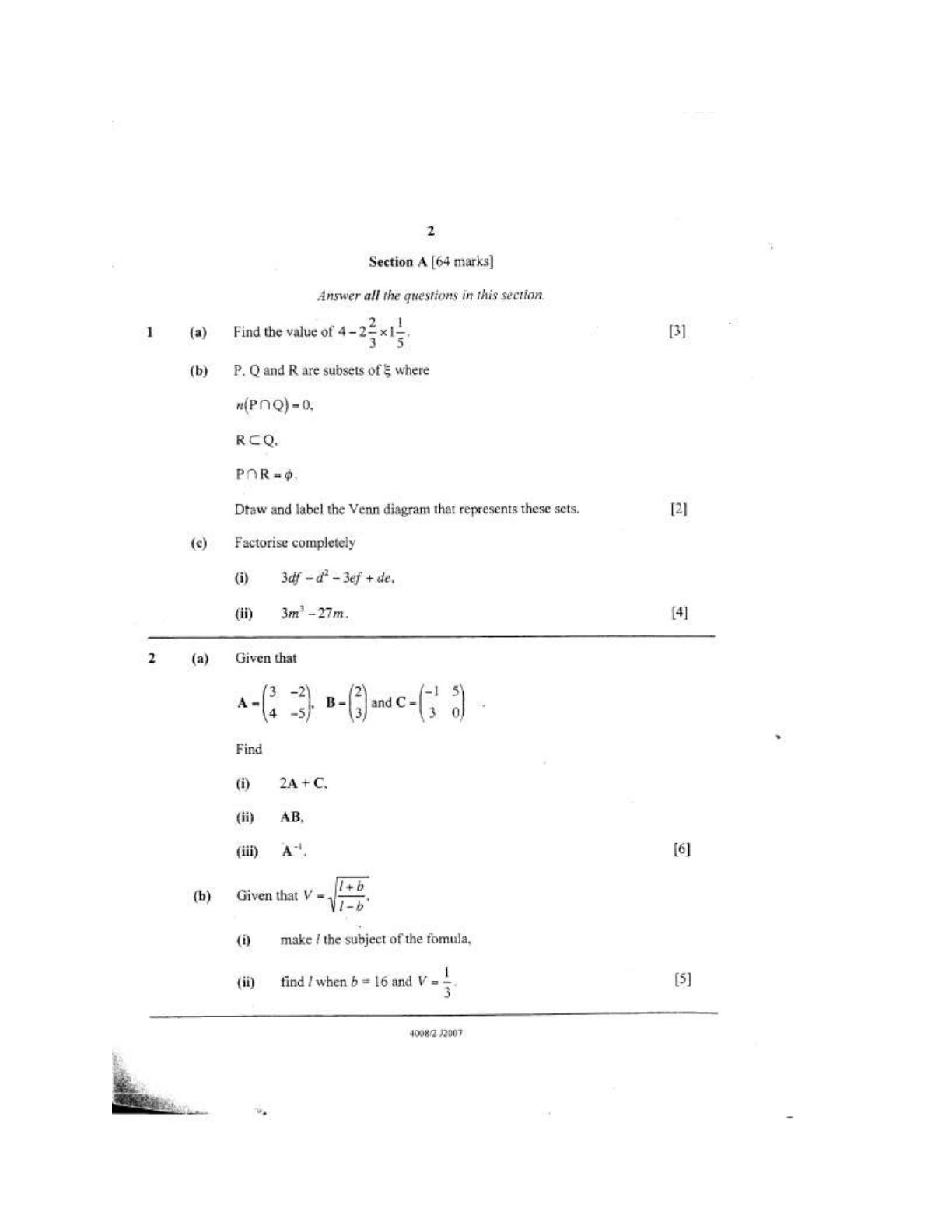 First page of Secondary Mathematics June 2023 Question Paper