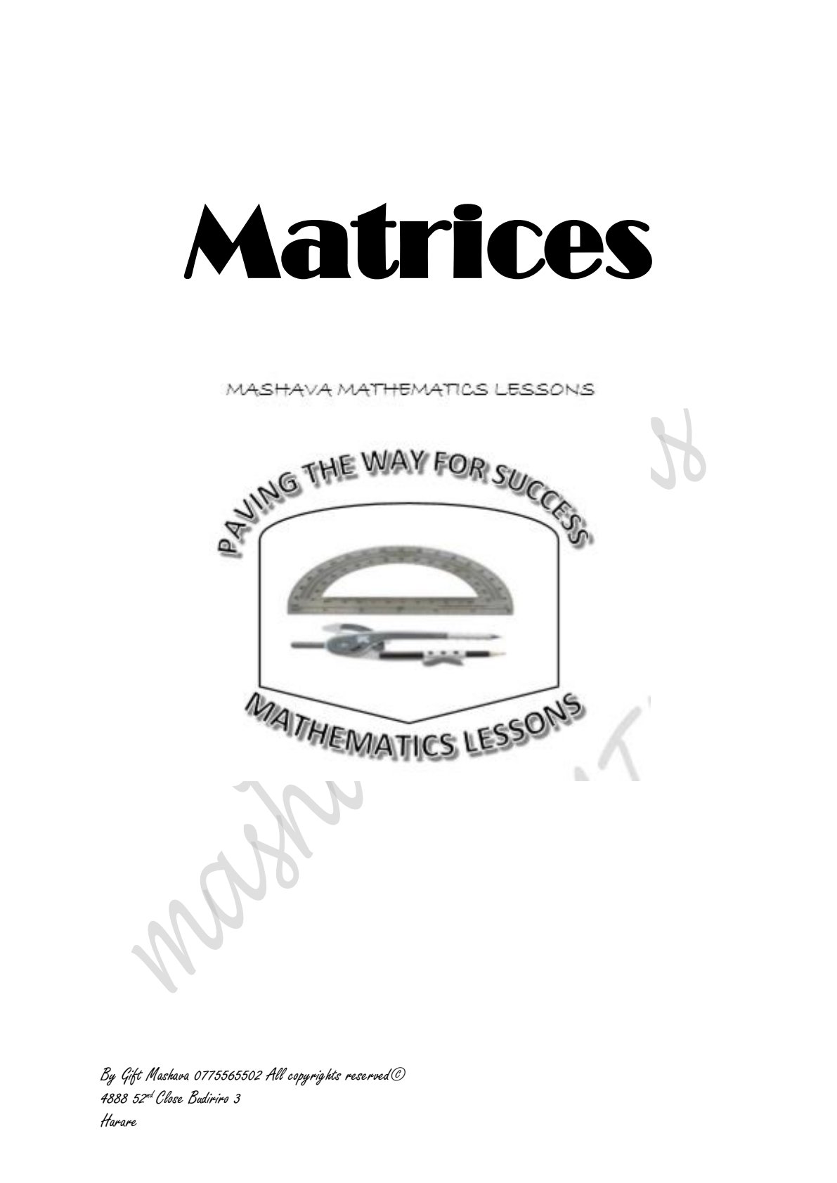 First page of Secondary Mathematics Matrices Notes Zimbabwe