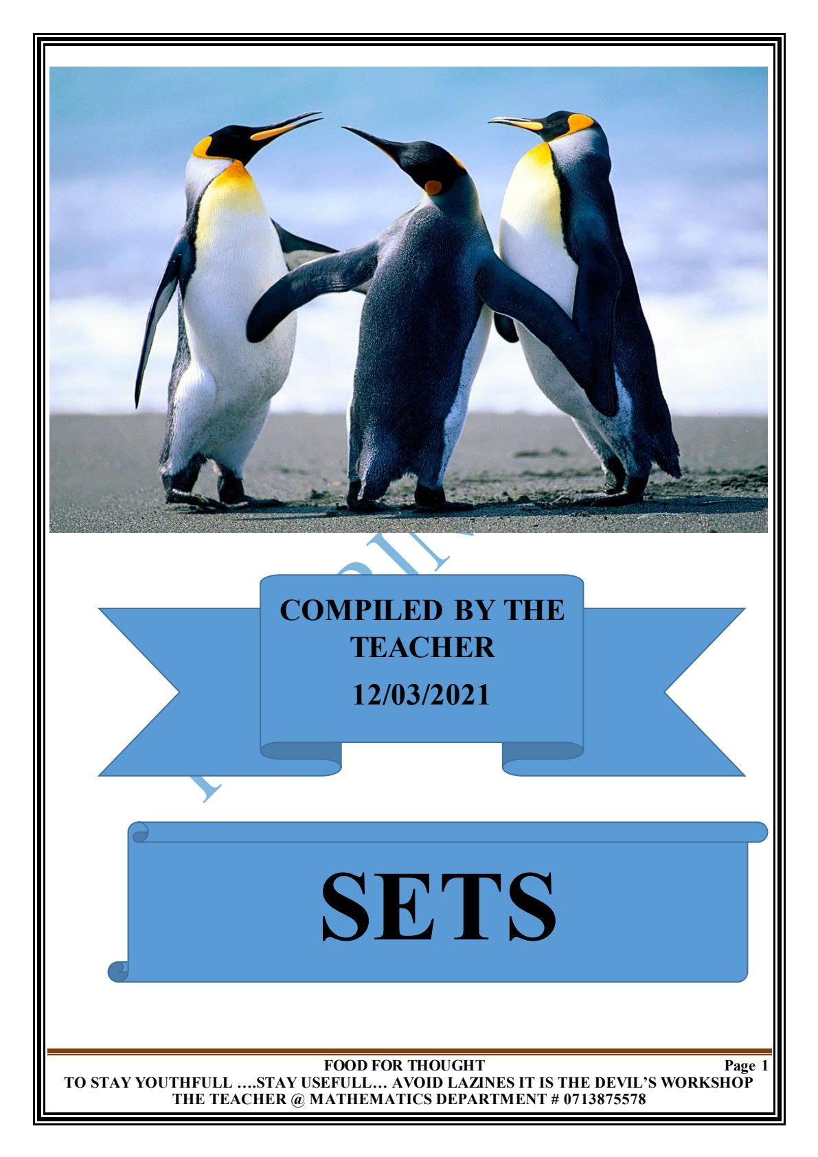 First page of Secondary Mathematics Sets Notes Zimbabwe
