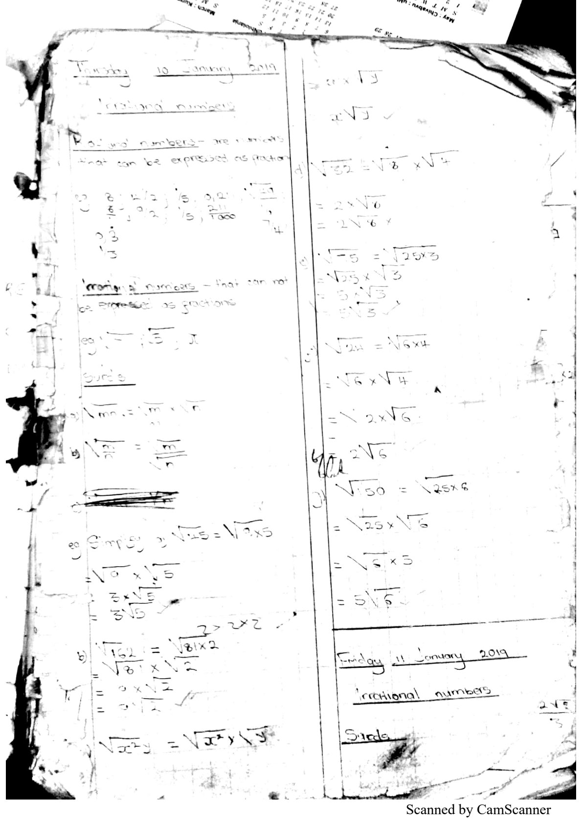 First page of Secondary Mathematics Surds and Irrational Numbers Notes Zimbabwe