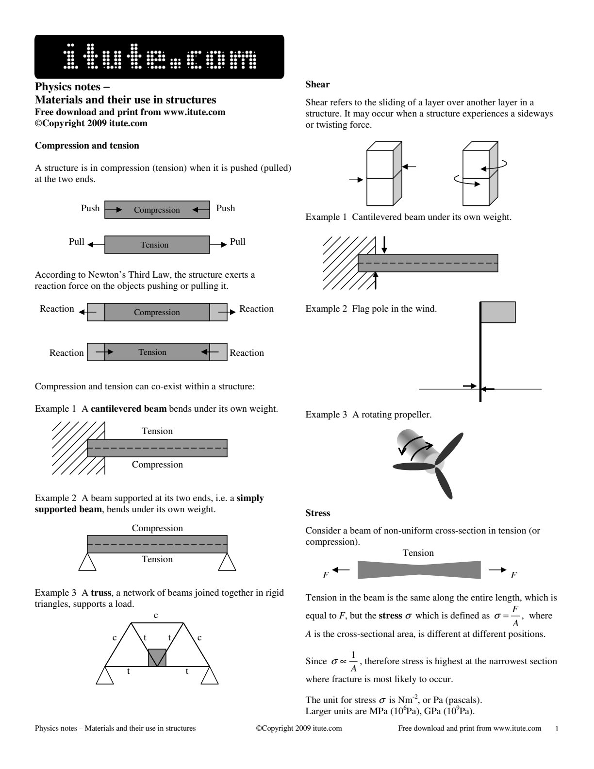 First page of Secondary Physics Materials and their use in structures Notes Zimbabwe