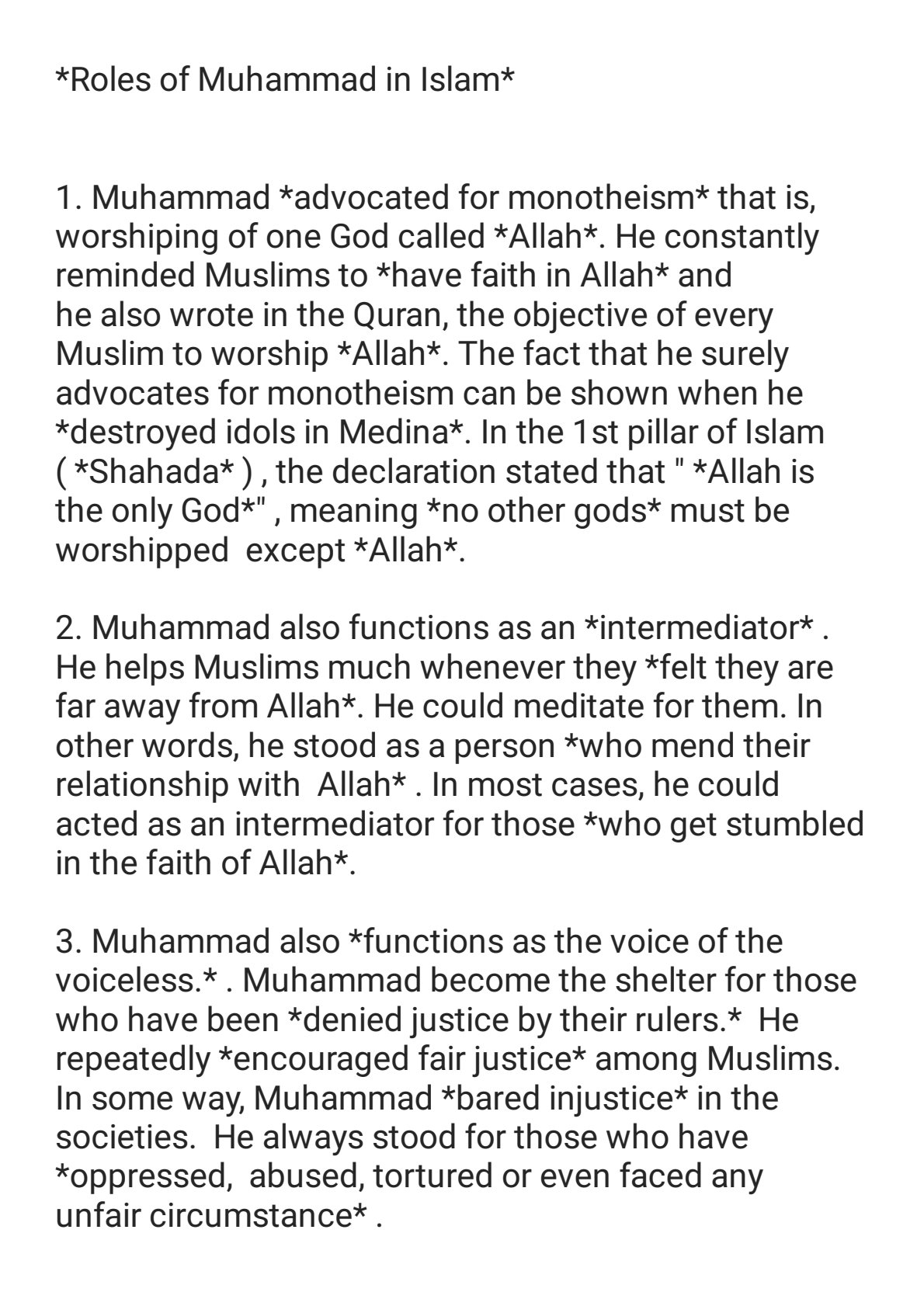 First page of Secondary Religious Studies Roles of Muhammad in Islam Notes Zimbabwe