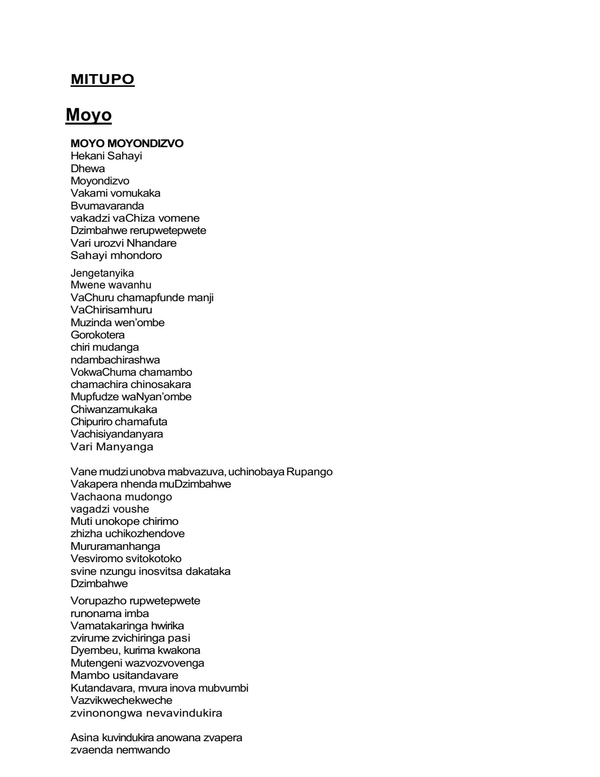 First page of Secondary Shona Mitupo (Clan Totems and Praises) Notes Zimbabwe