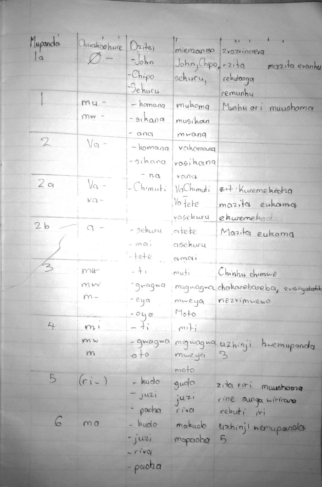 First page of Secondary Shona Shona Noun Classes (Mipanda) Notes Zimbabwe