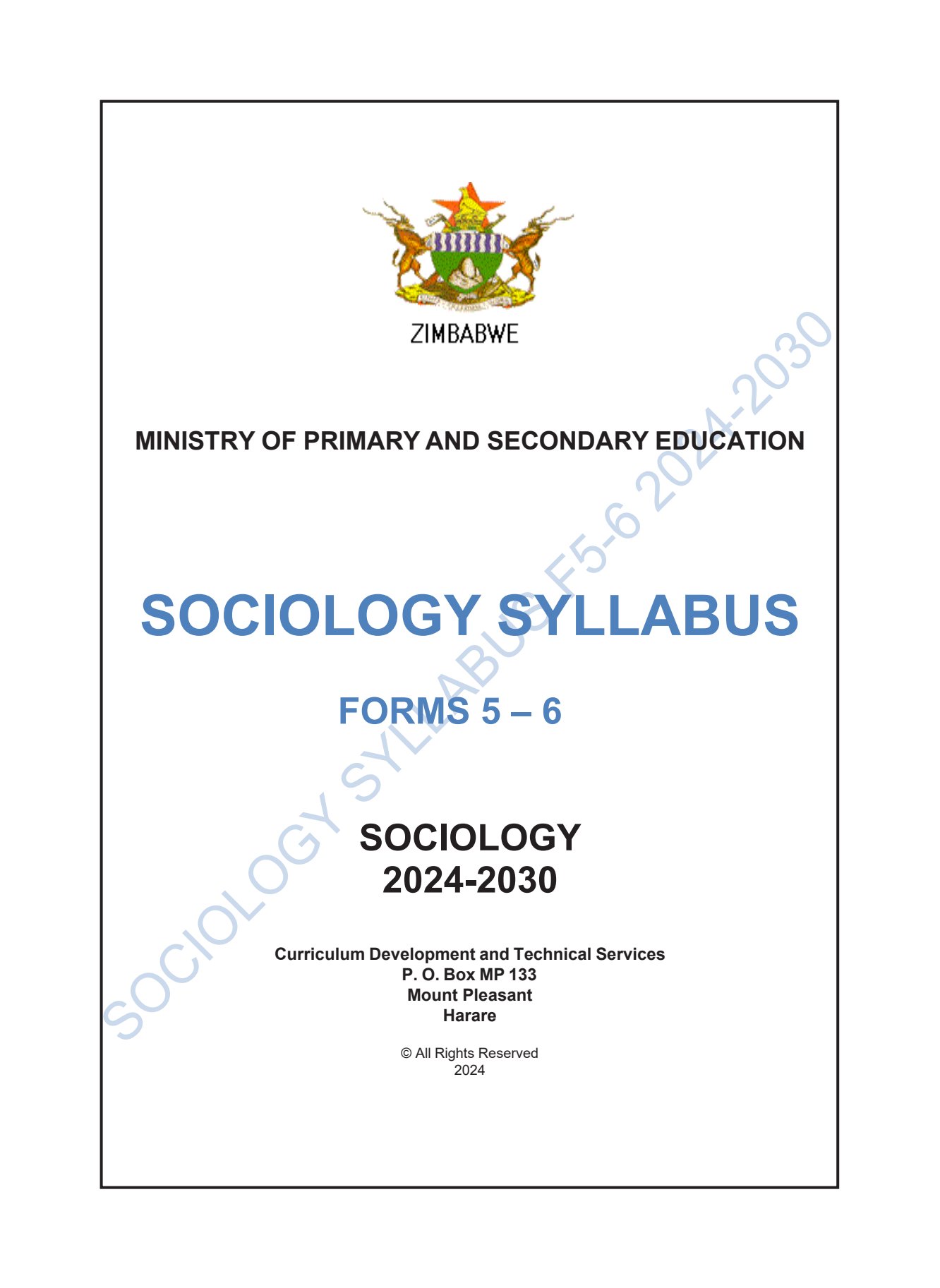 First page of Sociology Syllabus Forms 5-6 2024-2030