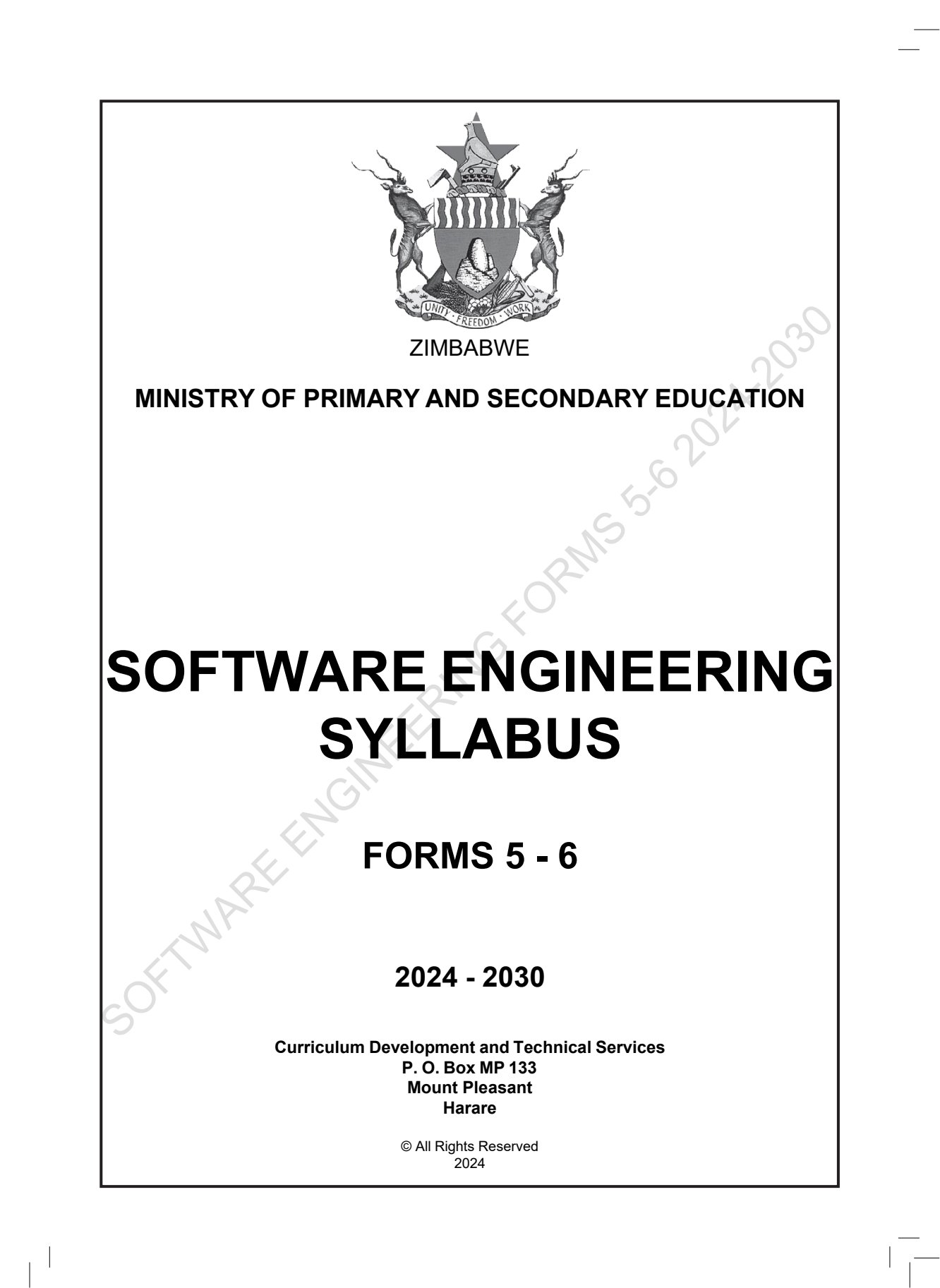 First page of Software Engineering Syllabus Forms 5-6