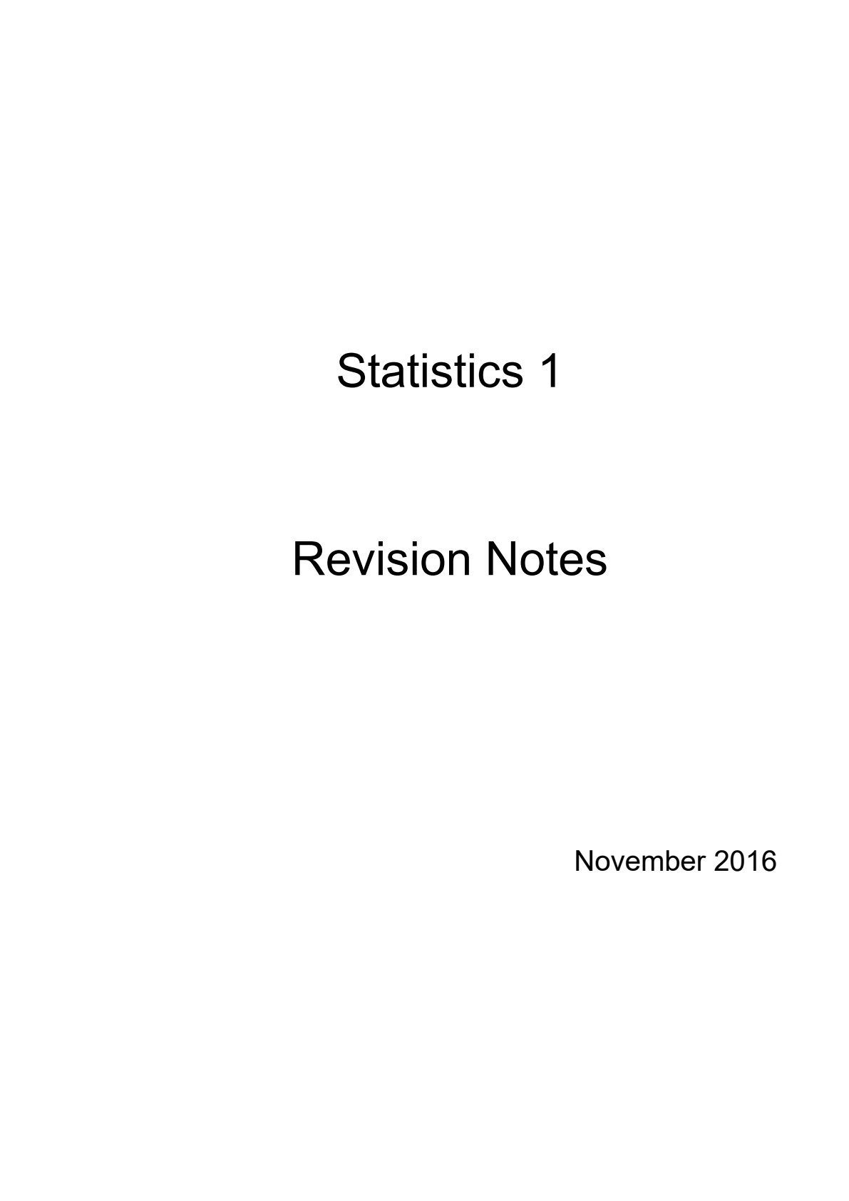 First page of Statistics Statistics 1 Notes Zimbabwe