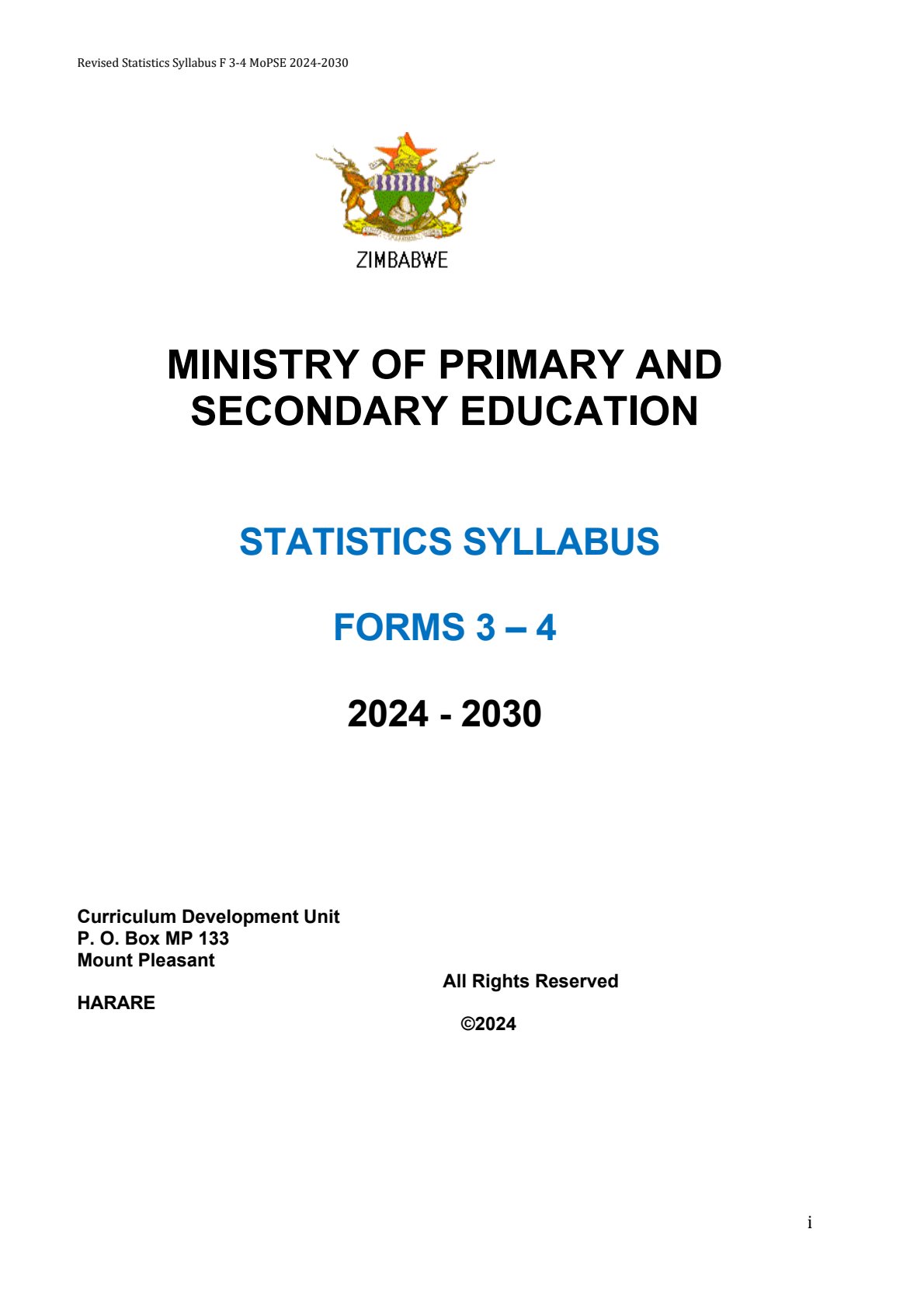 First page of Statistics Syllabus Forms 3-4