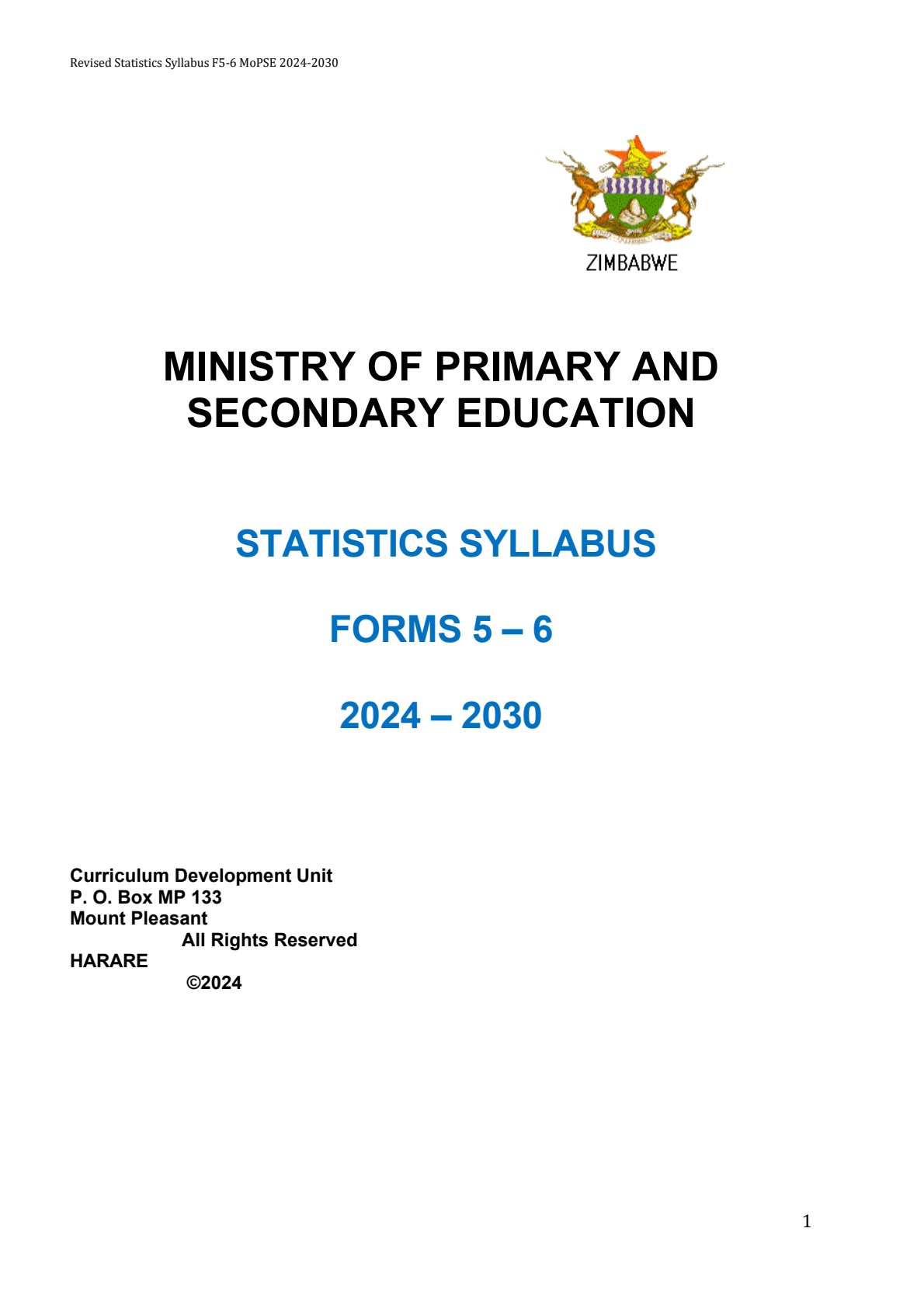 First page of Statistics Syllabus Forms 5-6