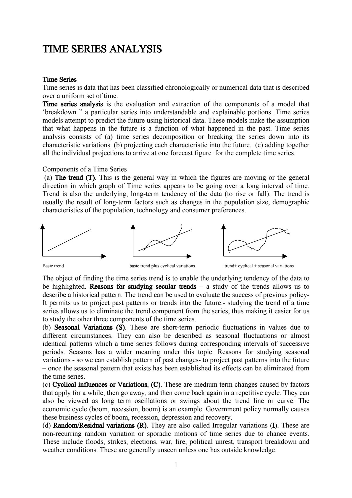 First page of Statistics Time Series Analysis Notes Zimbabwe