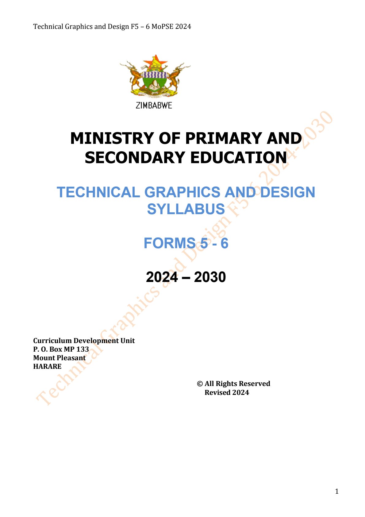 First page of Technical Graphics and Design Syllabus Forms 5-6 2024-2030