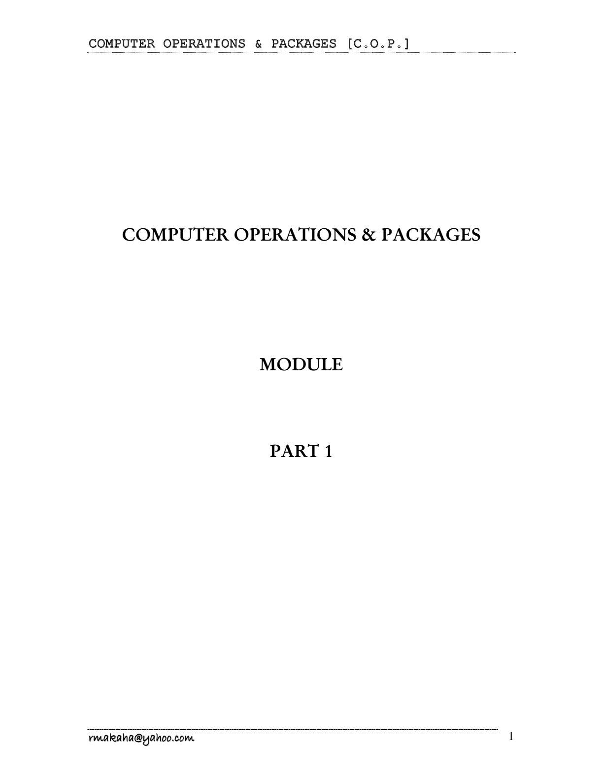 First page of Tertiary Computer Science Computer Operations & Packages Notes Zimbabwe