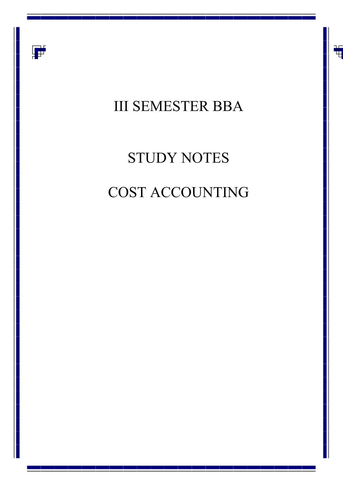 First page of Tertiary Cost Accounting Cost Accounting Notes Zimbabwe