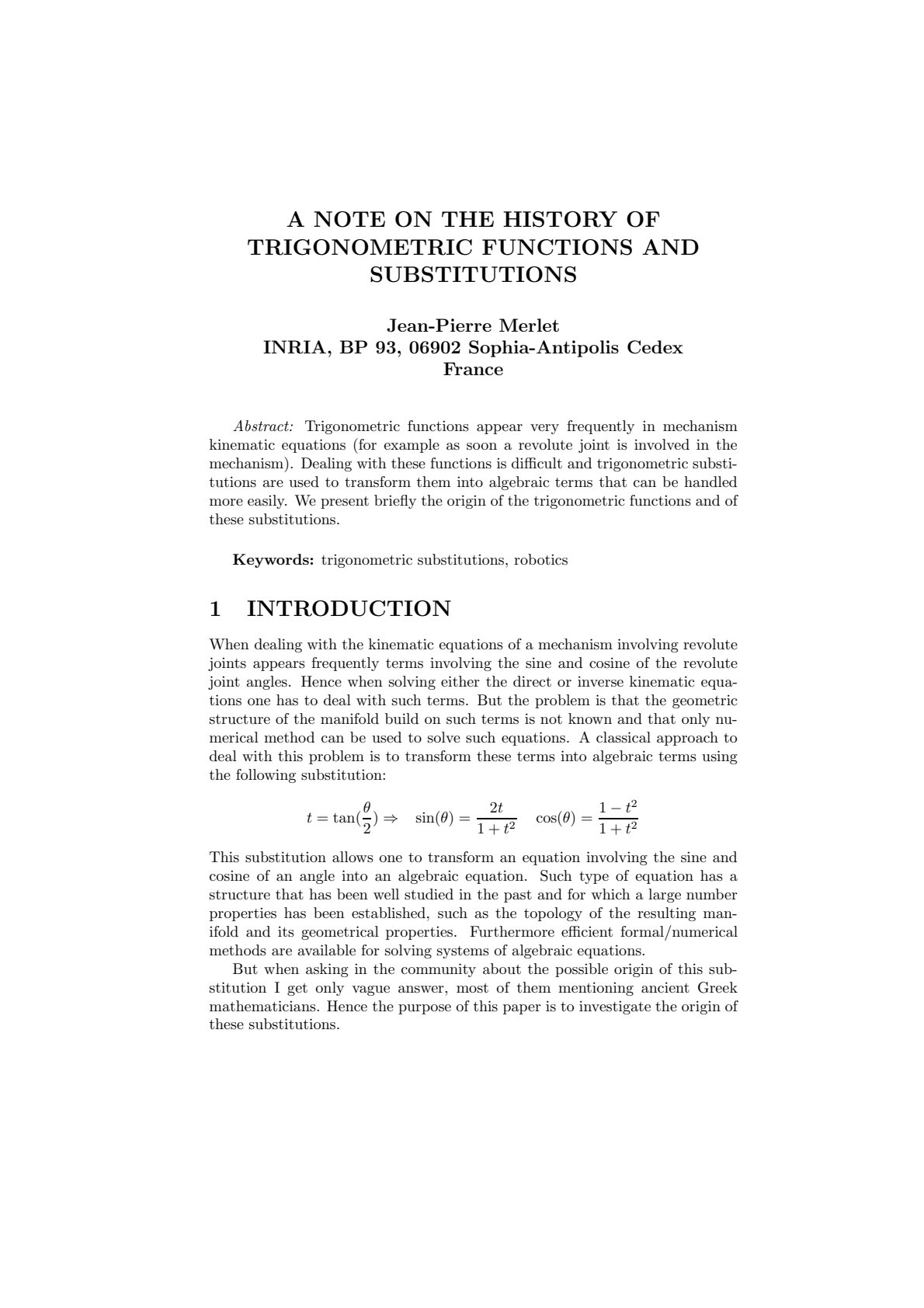 First page of Tertiary Mathematics History of Trigonometric Functions Notes Zimbabwe