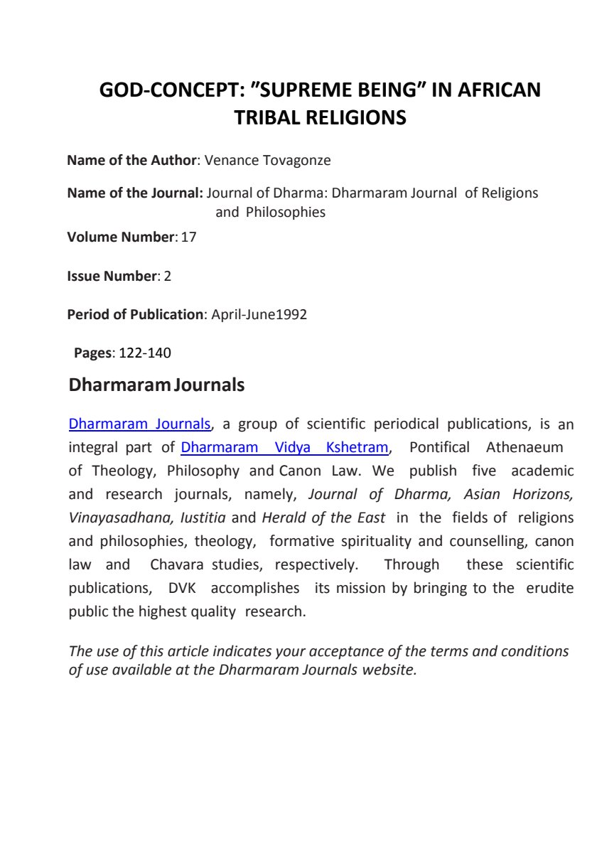 First page of Tertiary Religious Studies God-Concept in African Tribal Religions Notes Zimbabwe