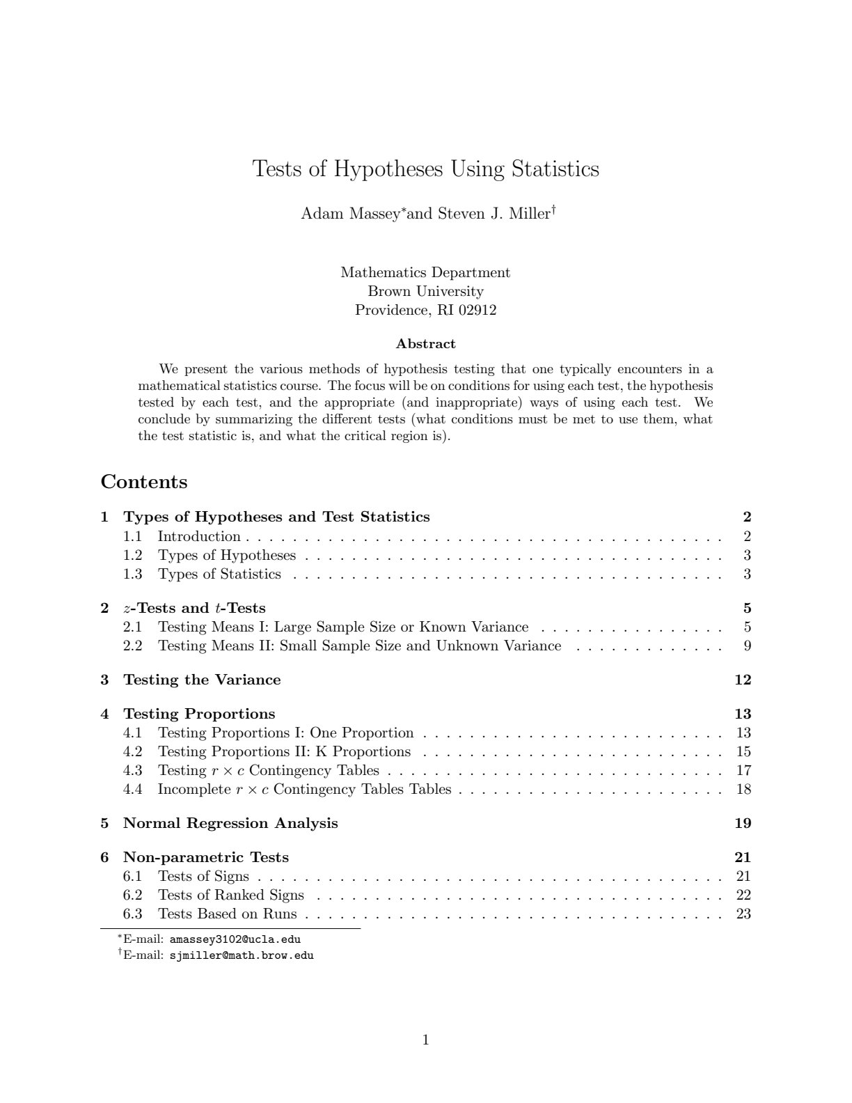 First page of Tertiary Statistics Study Guide