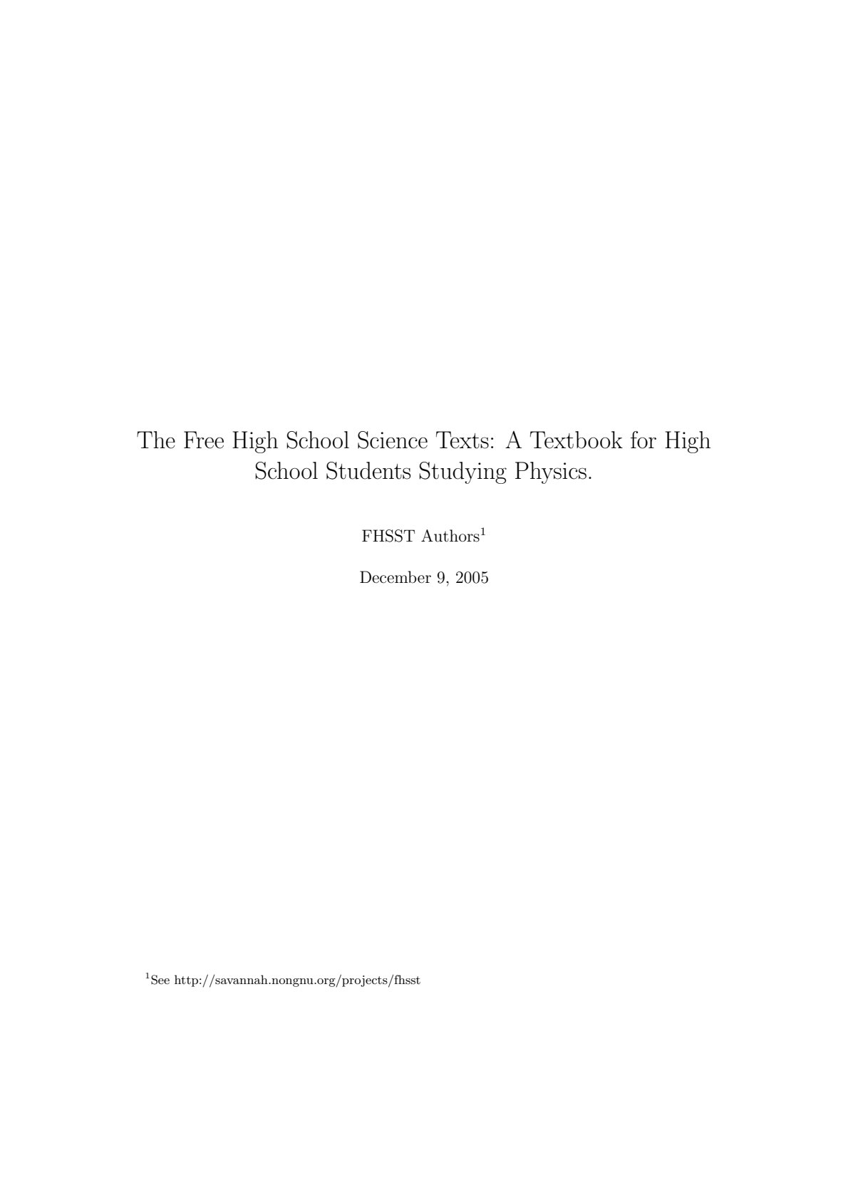 First page of The Free High School Science Texts: A Textbook for High School Students Studying Physics. Physics Secondary