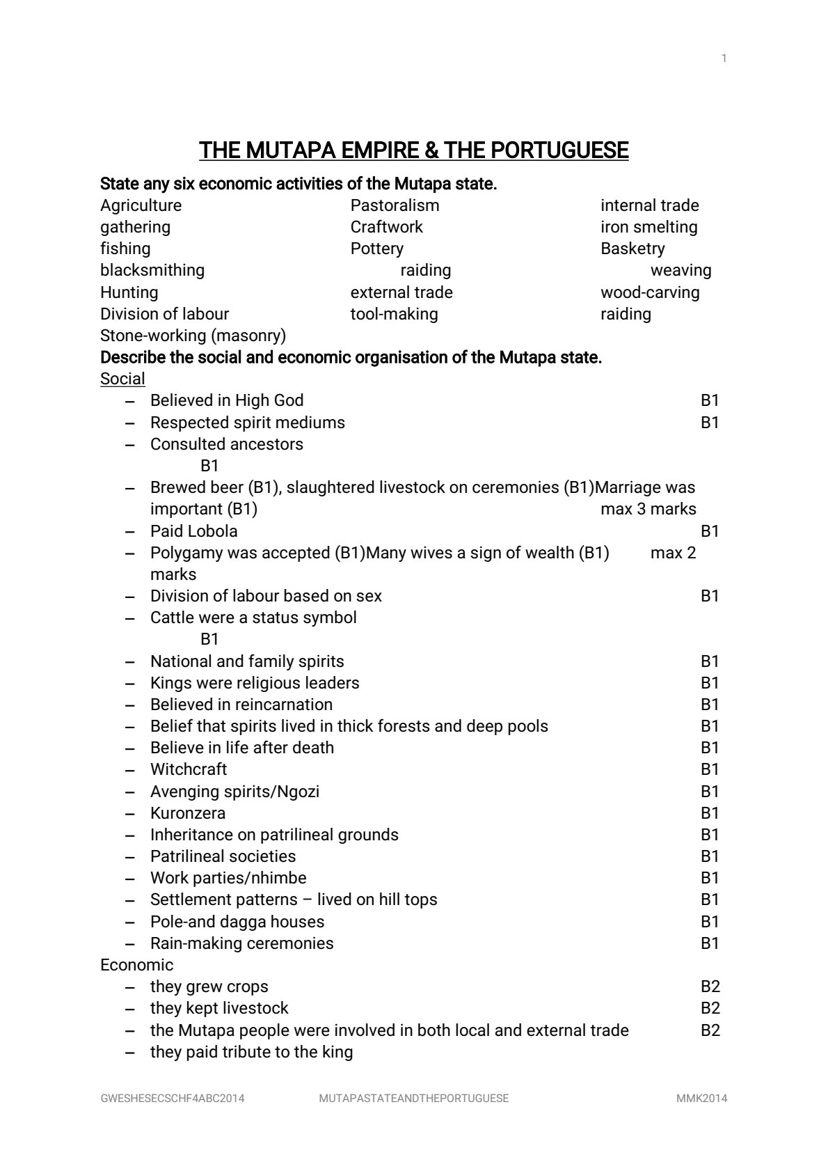 First page of The Mutapa Empire & The Portuguese Marking Scheme
