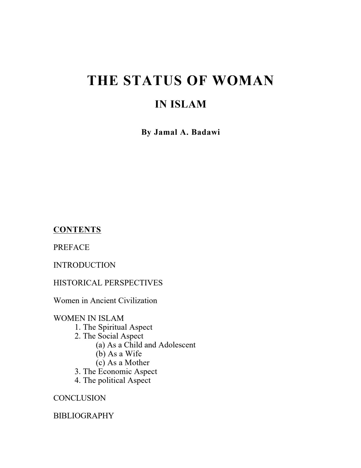 First page of The Status of Woman in Islam Islamic Studies