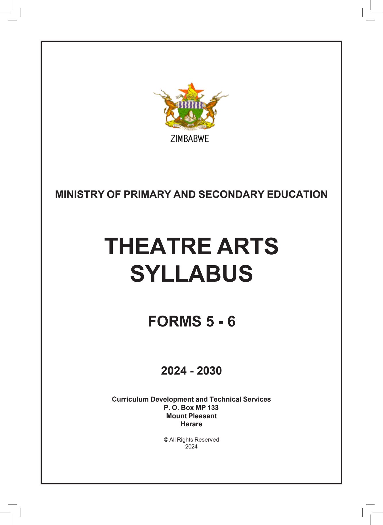 First page of Theatre Arts Syllabus Forms 5-6