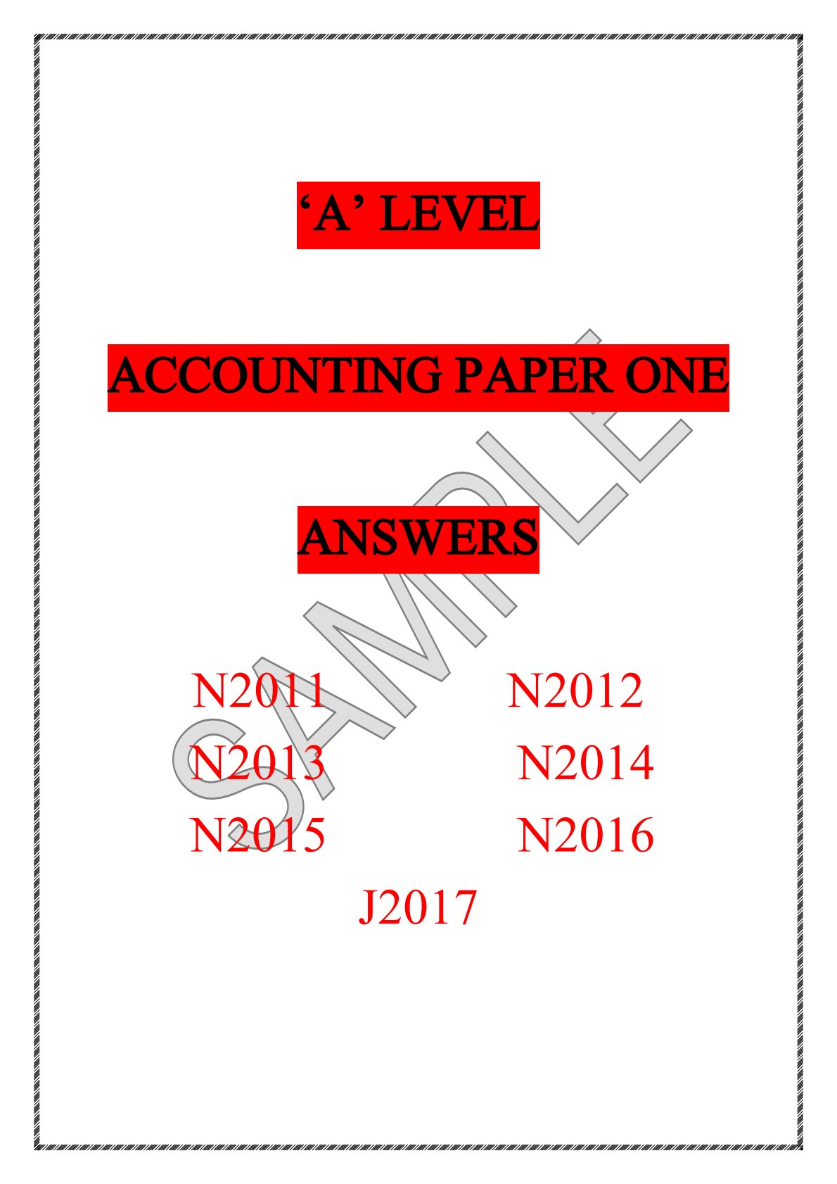 First page of ZIMSEC A-Level Accounting 2011-2017 Study Guide