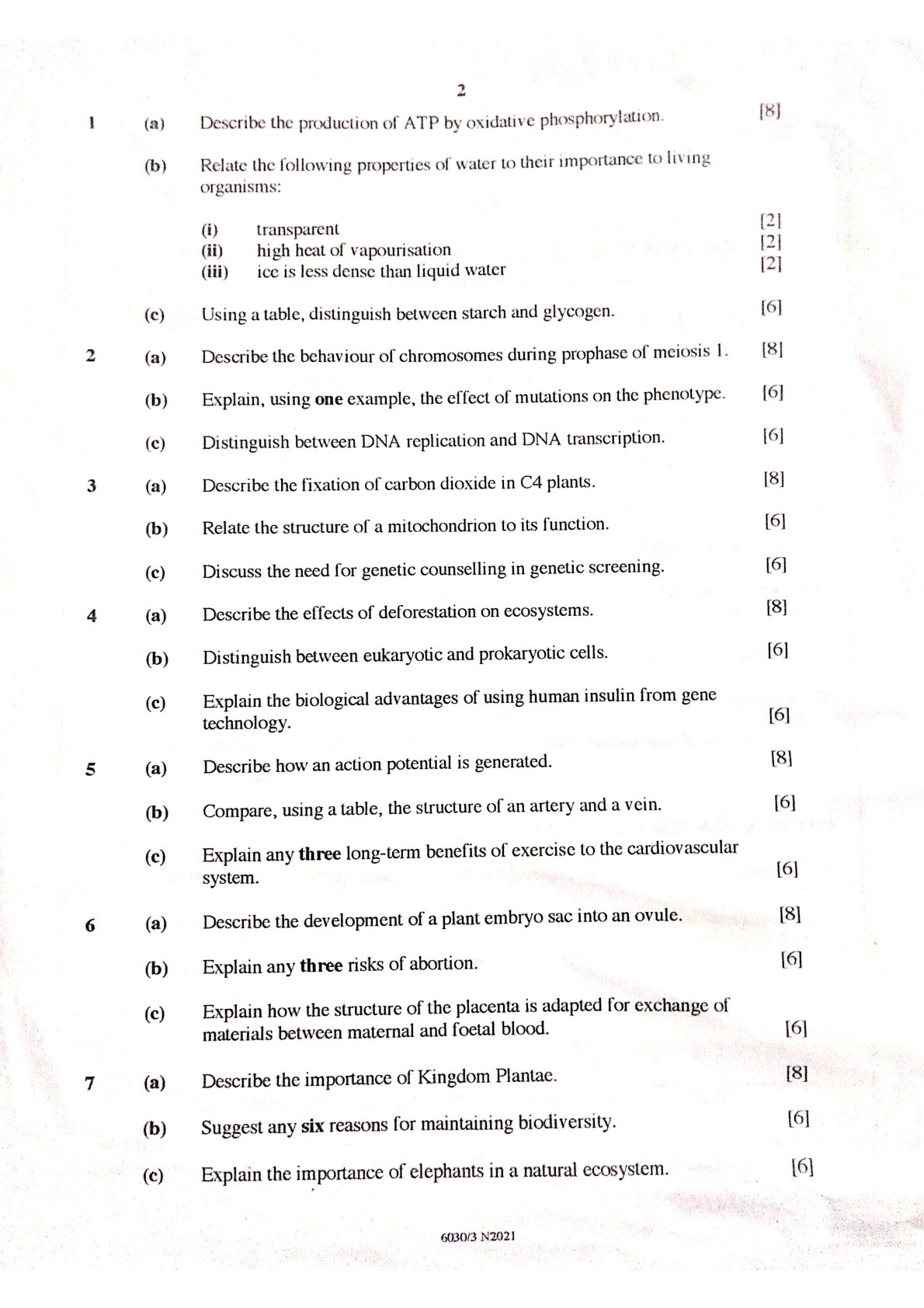 First page of ZIMSEC A-Level Biology Paper 3 November 2021 Question Paper