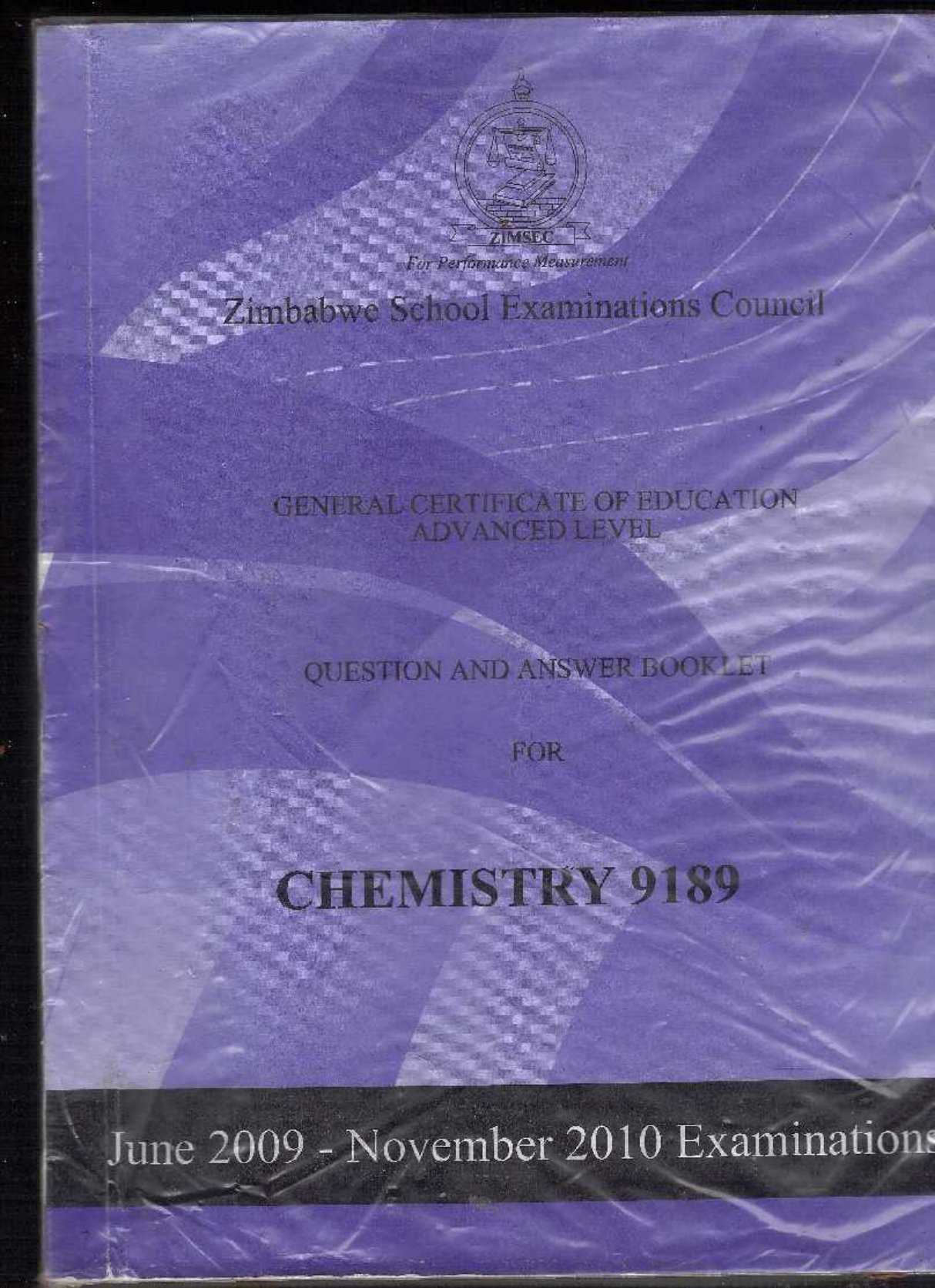 First page of ZIMSEC A-Level Chemistry Blue Book 2009-2010 Study Guide
