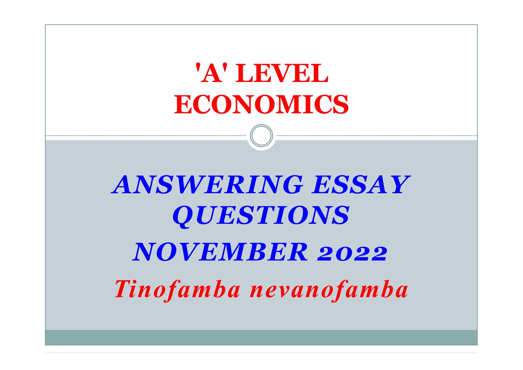 First page of ZIMSEC A-Level Economics 2022 Study Guide
