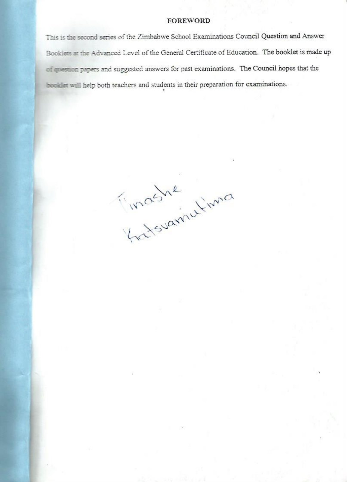First page of ZIMSEC A-Level Economics Blue Book Study Guide